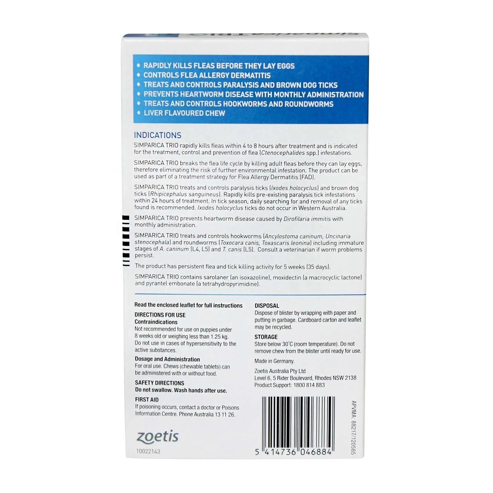 2 Simparica Trio For Dogs 10.1- 20kg Blue Medium - 6 Pack, 2 of 2