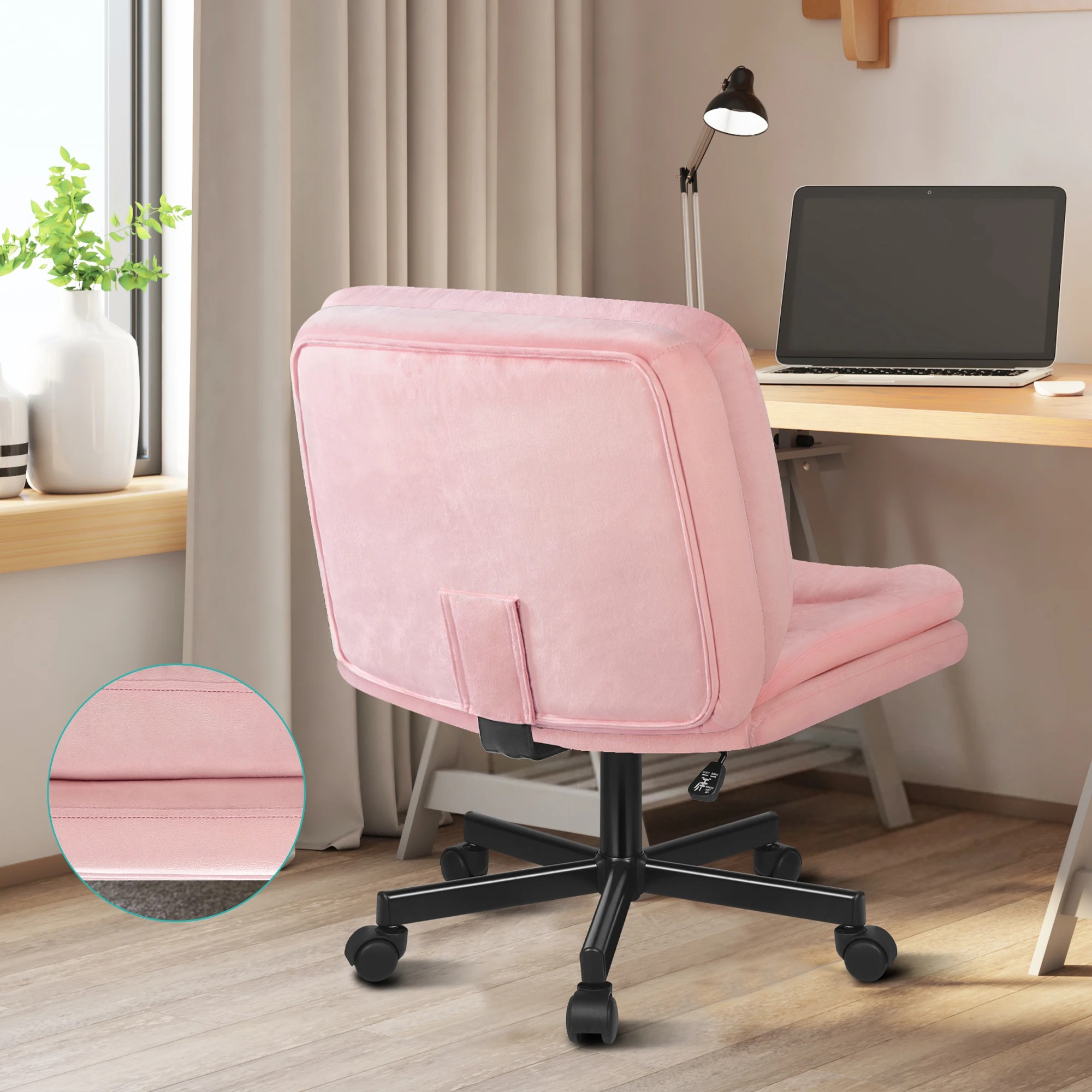 6 Alfordson Armless Office Desk Chair Mid Back Wide Seat w/ Wheels Velvet - Pink, 6 of 8