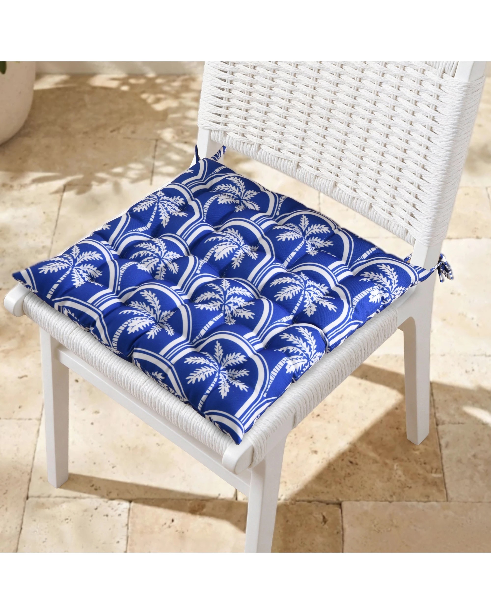 7 Vibes Isola Palms Printed Outdoor Seat Cushions (Set of 4) 40x40cm - Blue Palms, 7 of 8