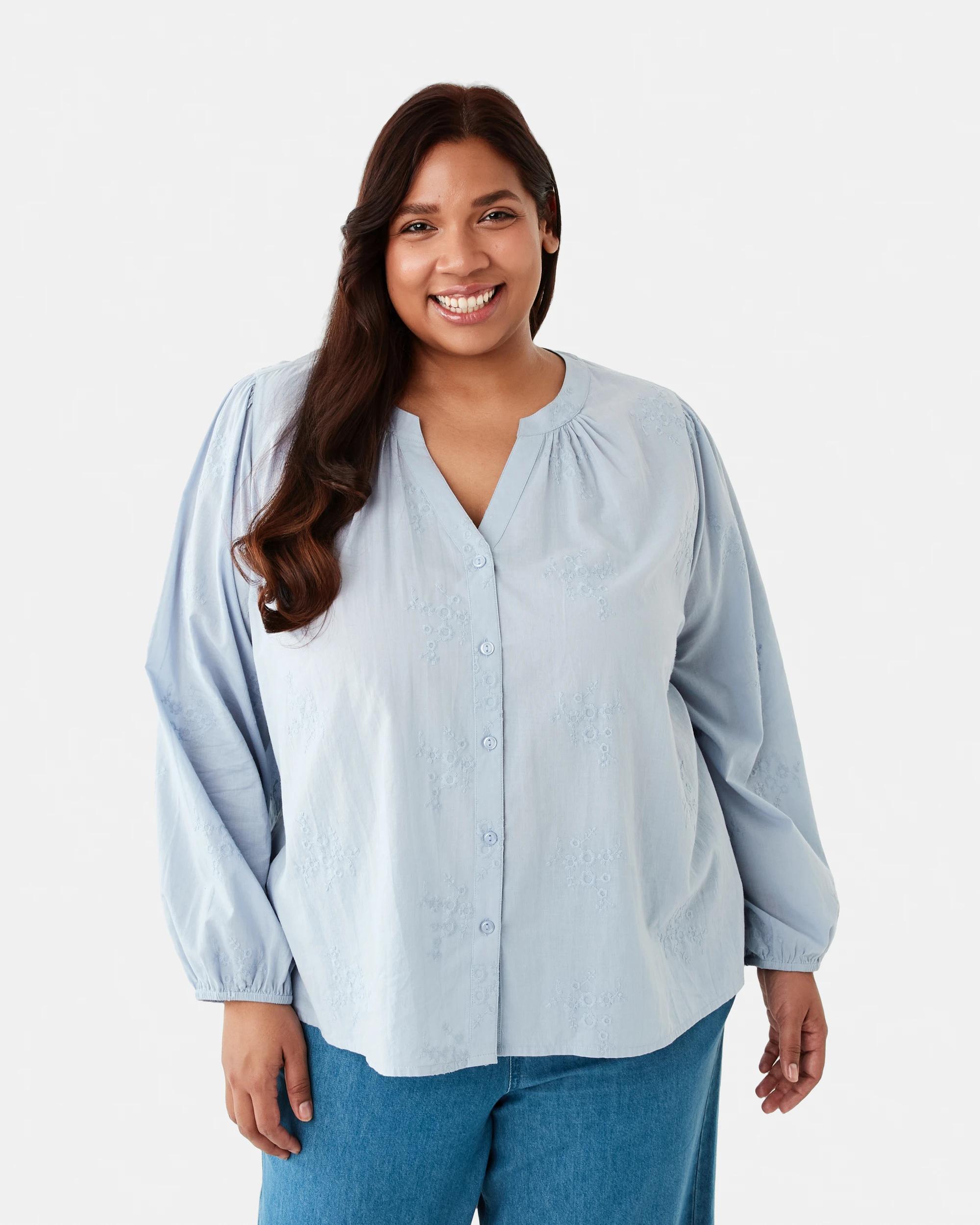 1 Curve Embroidered Woven Top Blizzard, 1 of 6