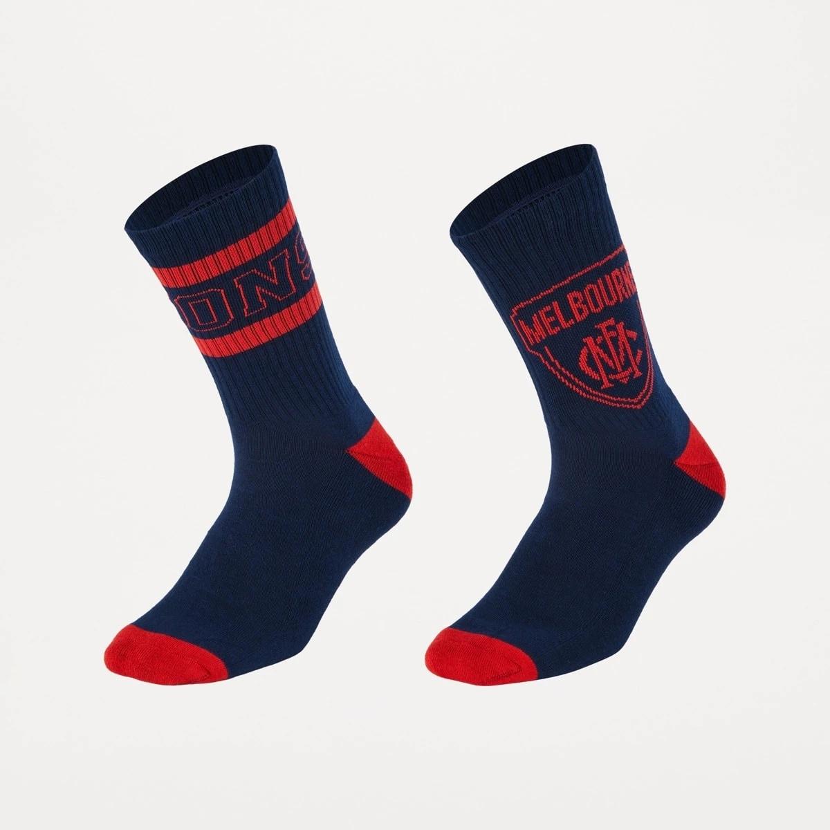 1 2 Pack Official AFL Adult Socks Melbourne, 1 of 3