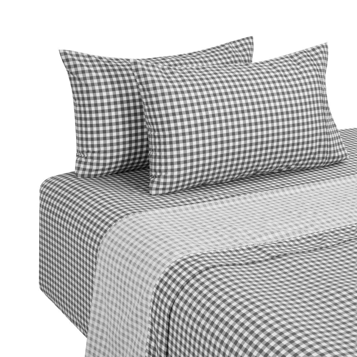 5 250 Thread Count Gingham Cotton Sheet Set - King Bed, Grey, 5 of 7