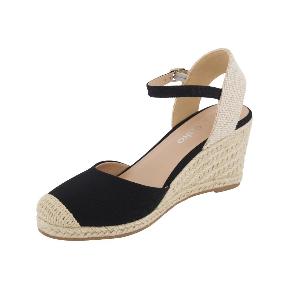 3 Casual Espadrille Closed Toe Wedge Heels Black, 3 of 5