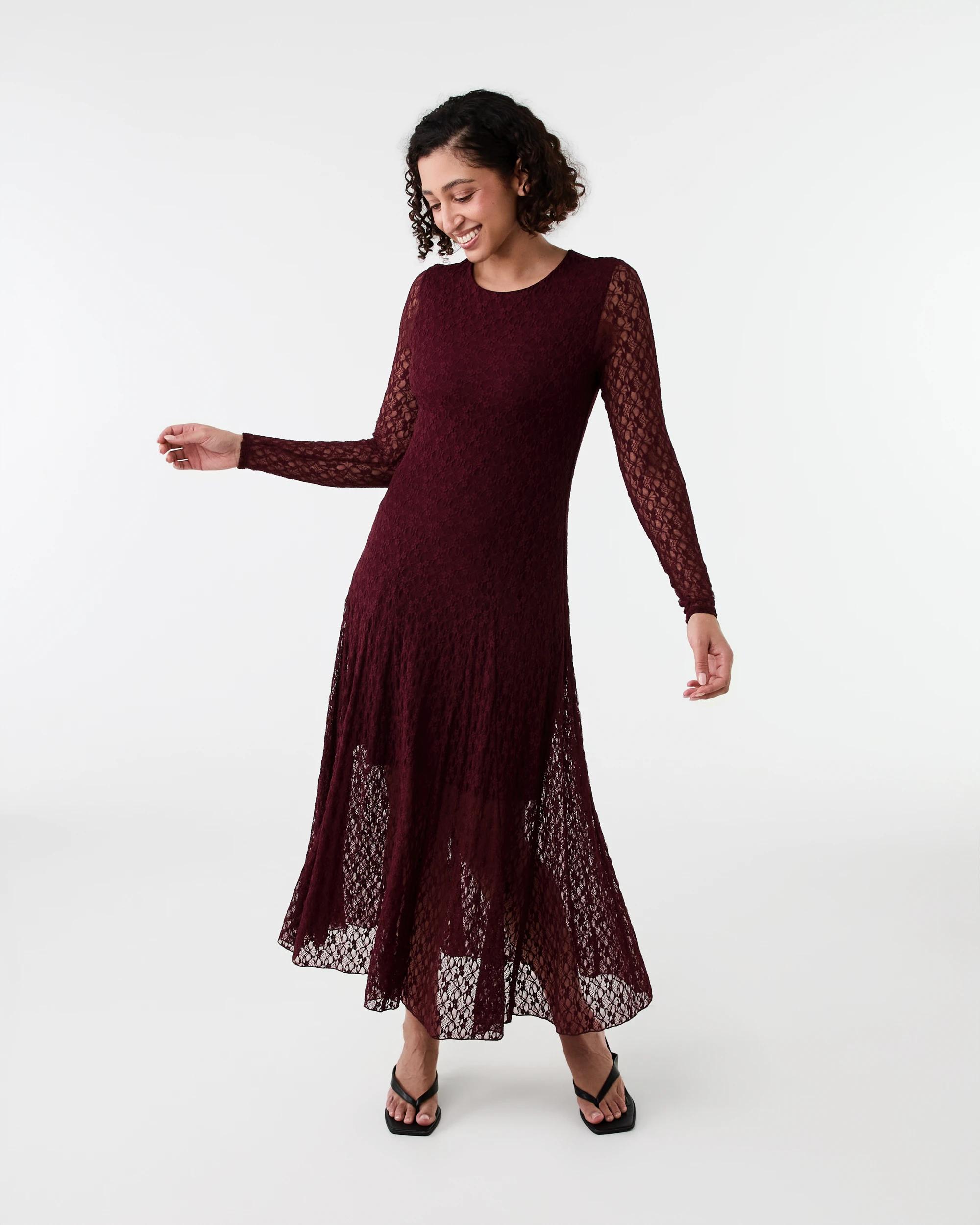 1 Long Sleeve Lace Midi Dress Red Royale, 1 of 7