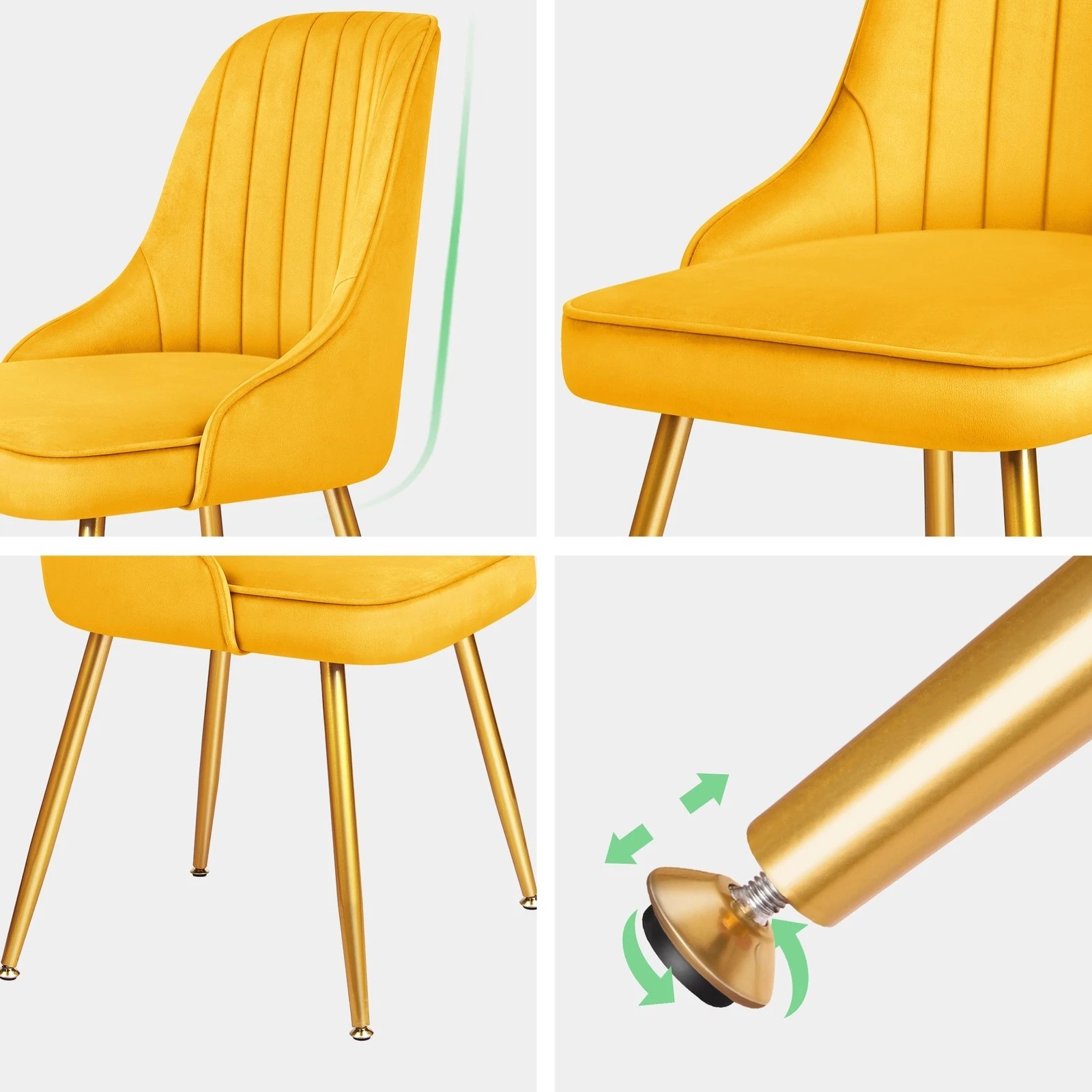 5 Alfordson 2x Dining Chairs Kitchen Accent Lounge Padded Tufted Seat Velvet - Yellow, 5 of 10