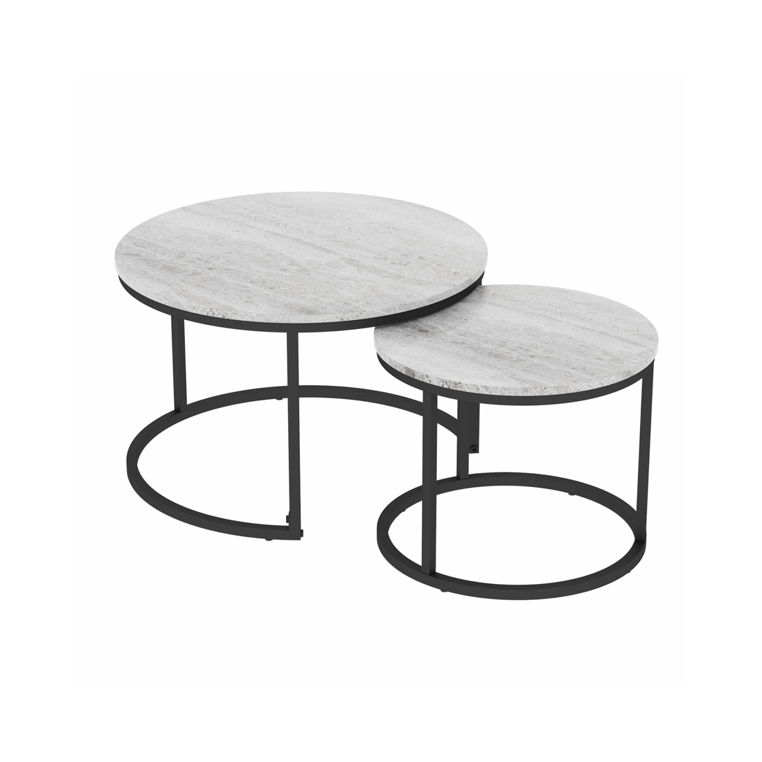 1 Advwin Nesting Coffee Table Marble Finish 70 & 50cm Round Grey, 1 of 8