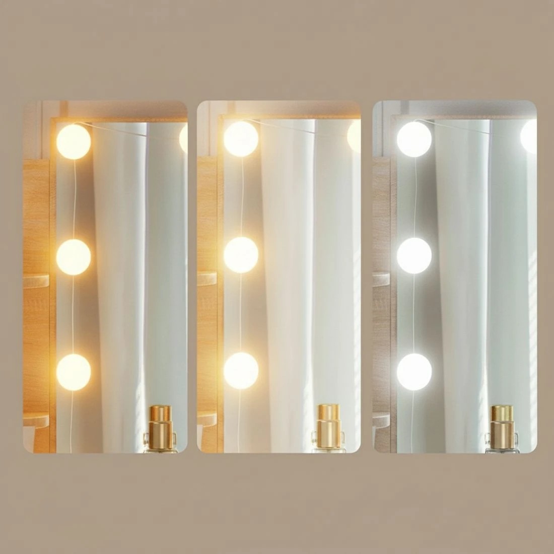 6 Artiss Dressing Table Set Stool 10 Led Bulbs Wood - Natural, 6 of 8