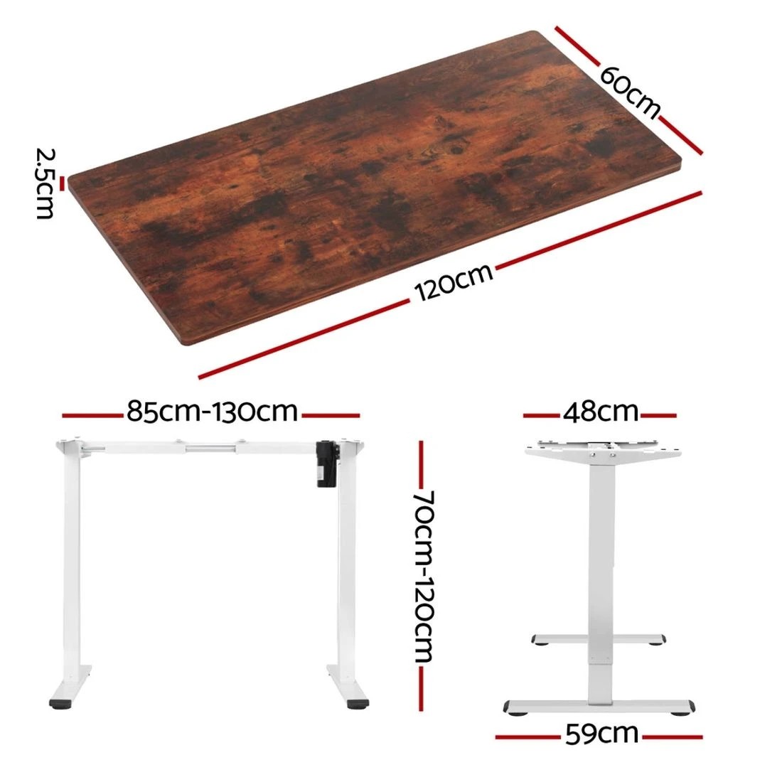 2 Artiss Standing Desk Motorised Sit Stand Desks Rustic  120CM - Brown, 2 of 7
