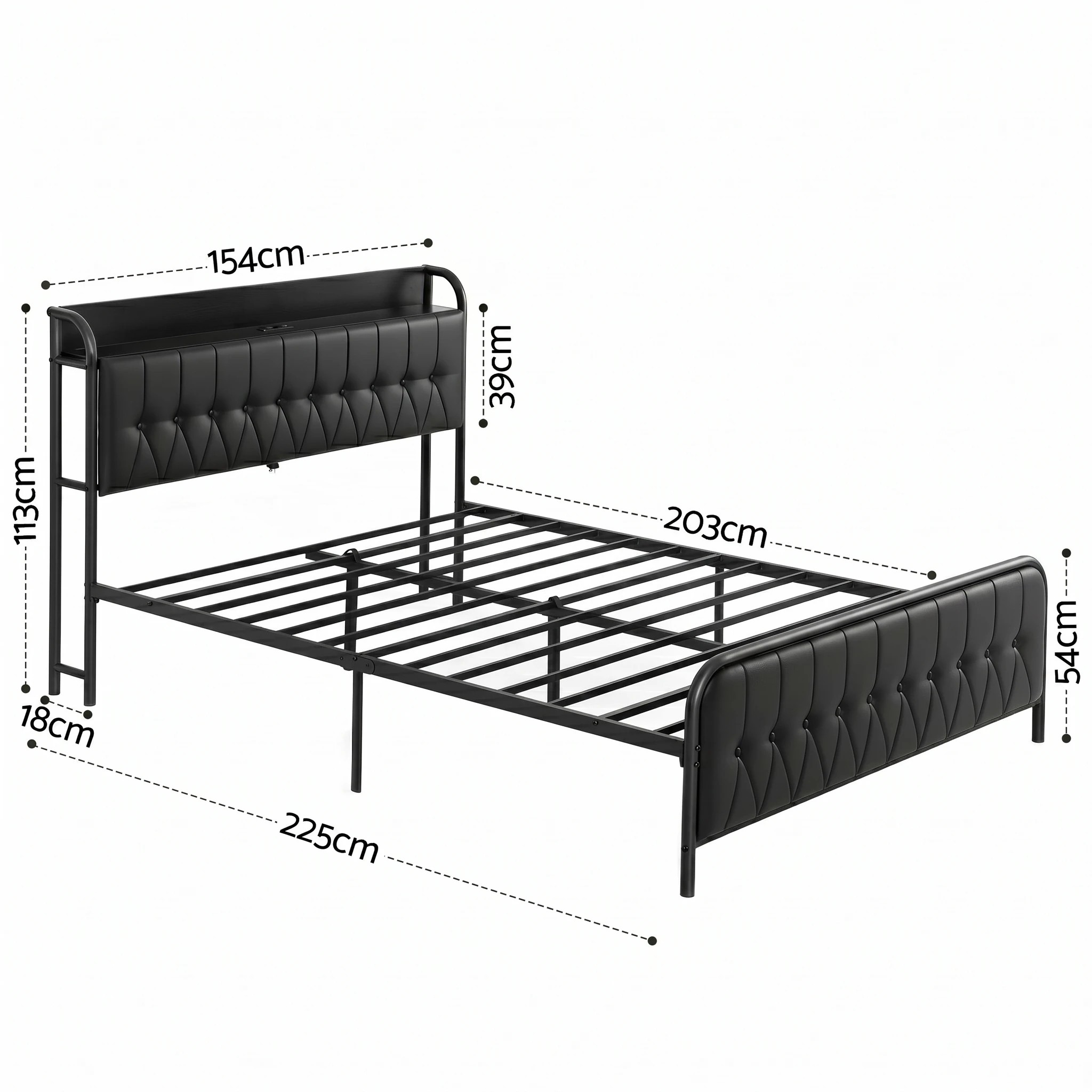 2 Artiss Queen Bed Frame with Storage Headboard SAA Certified Charging Station - Black, 2 of 10
