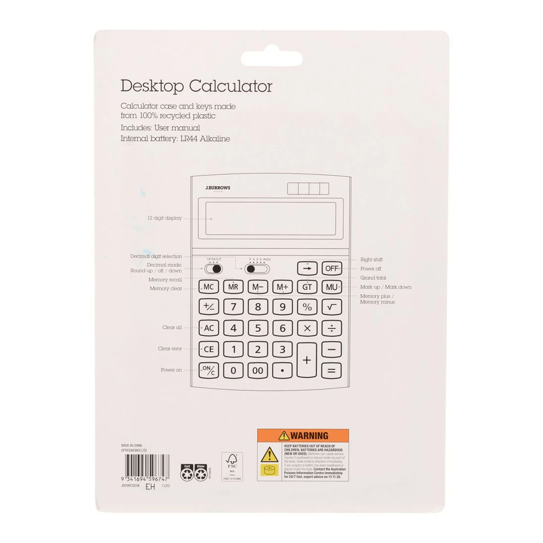 3 J.Burrows Desktop 12 Digit Calculator Black/Silver, 3 of 4