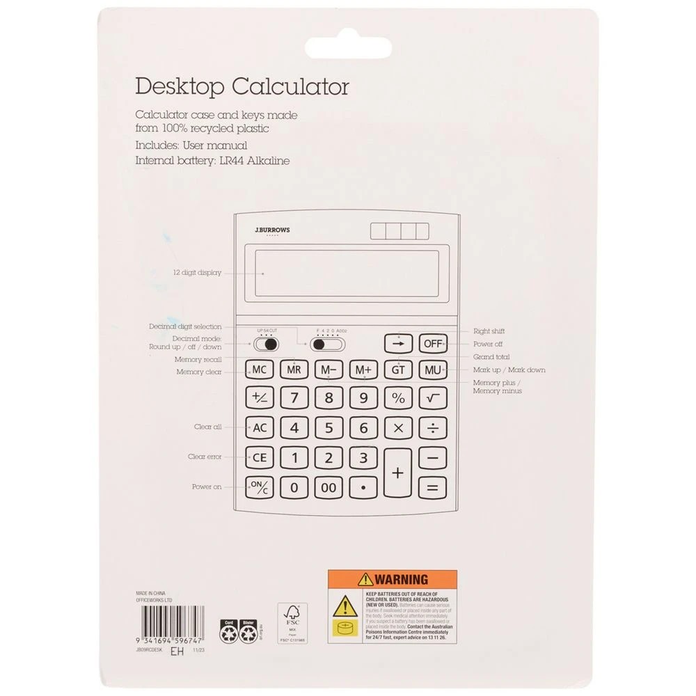 3 J.Burrows Desktop 12 Digit Calculator Black/Silver, 3 of 4