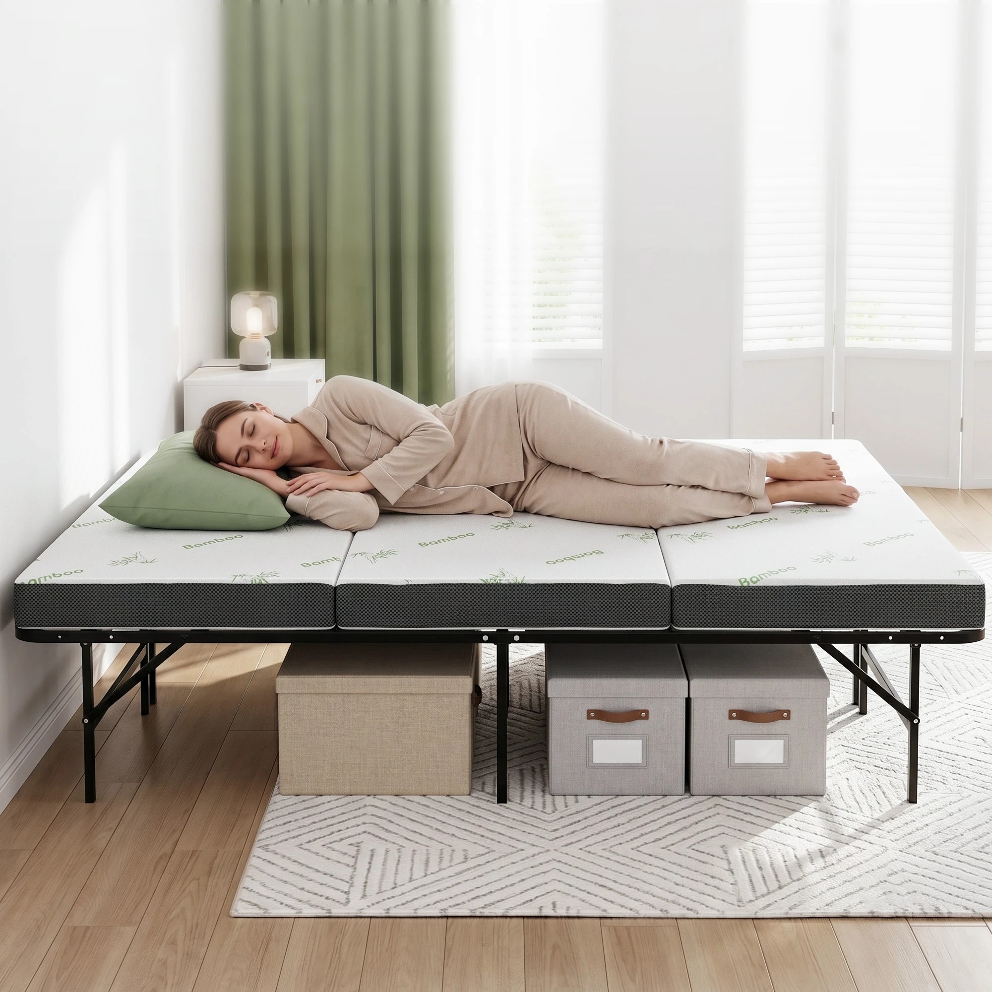 4 Giselle Bedding Giselle Folding Bed with Mattress Double Portable Foldable Guest Bed Bamboo Cover - Multi, 4 of 9