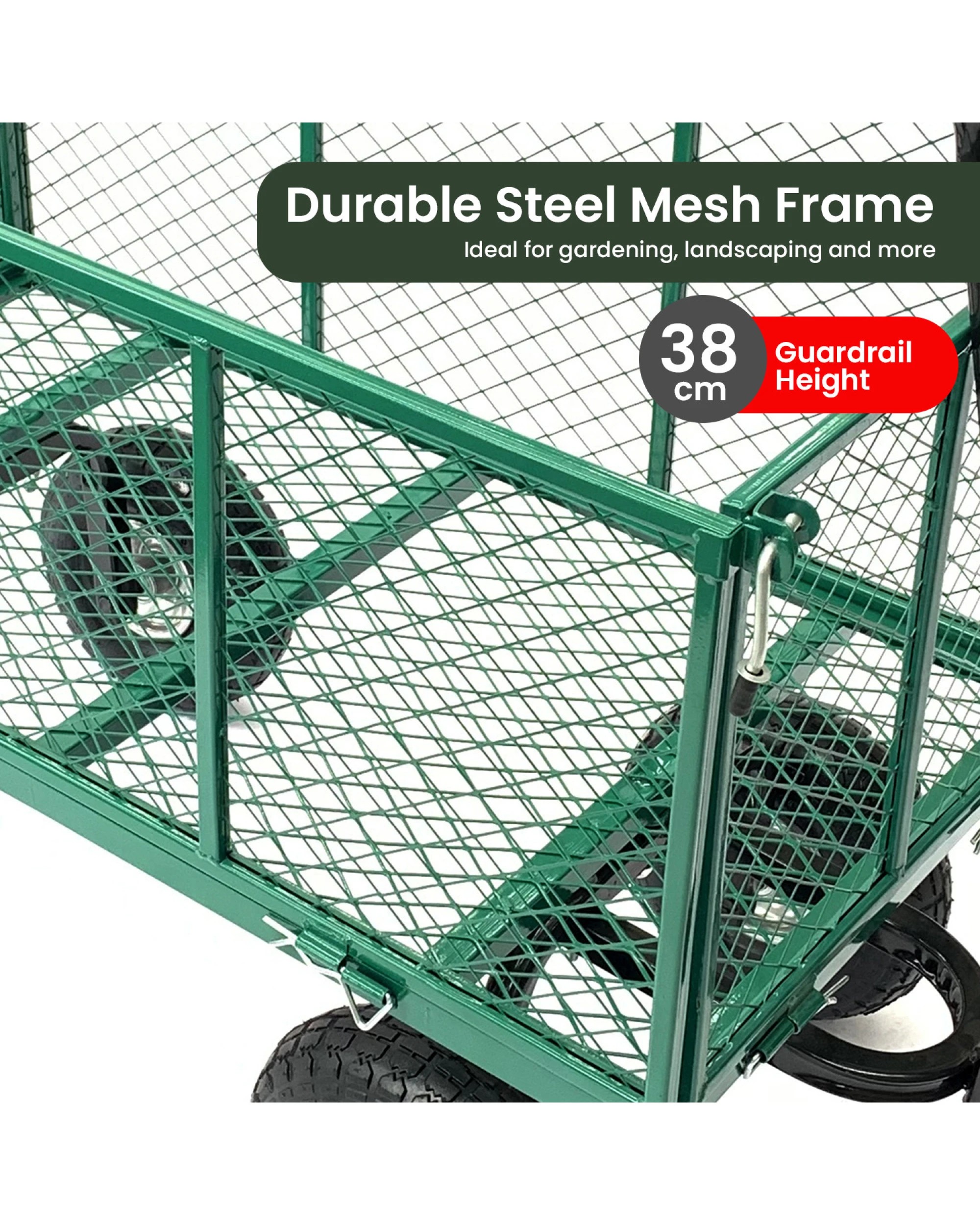 7 Wallaroo Steel Mesh Garden Trolley Cart 300kg Capacity Lounge Wagon Tool - Green, 7 of 10
