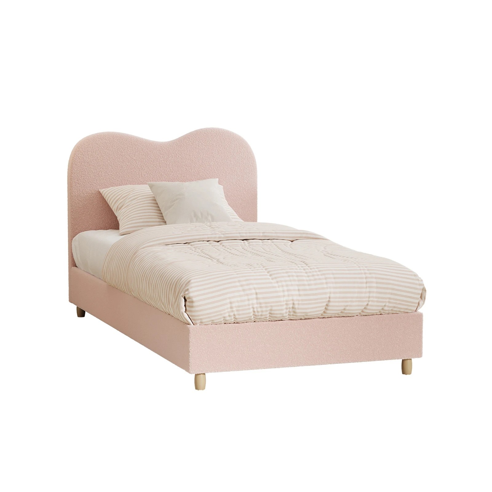 1 Oikiture Bed Frame King Single Size Boucle Cloud Shape Headboard - Pink, 1 of 9
