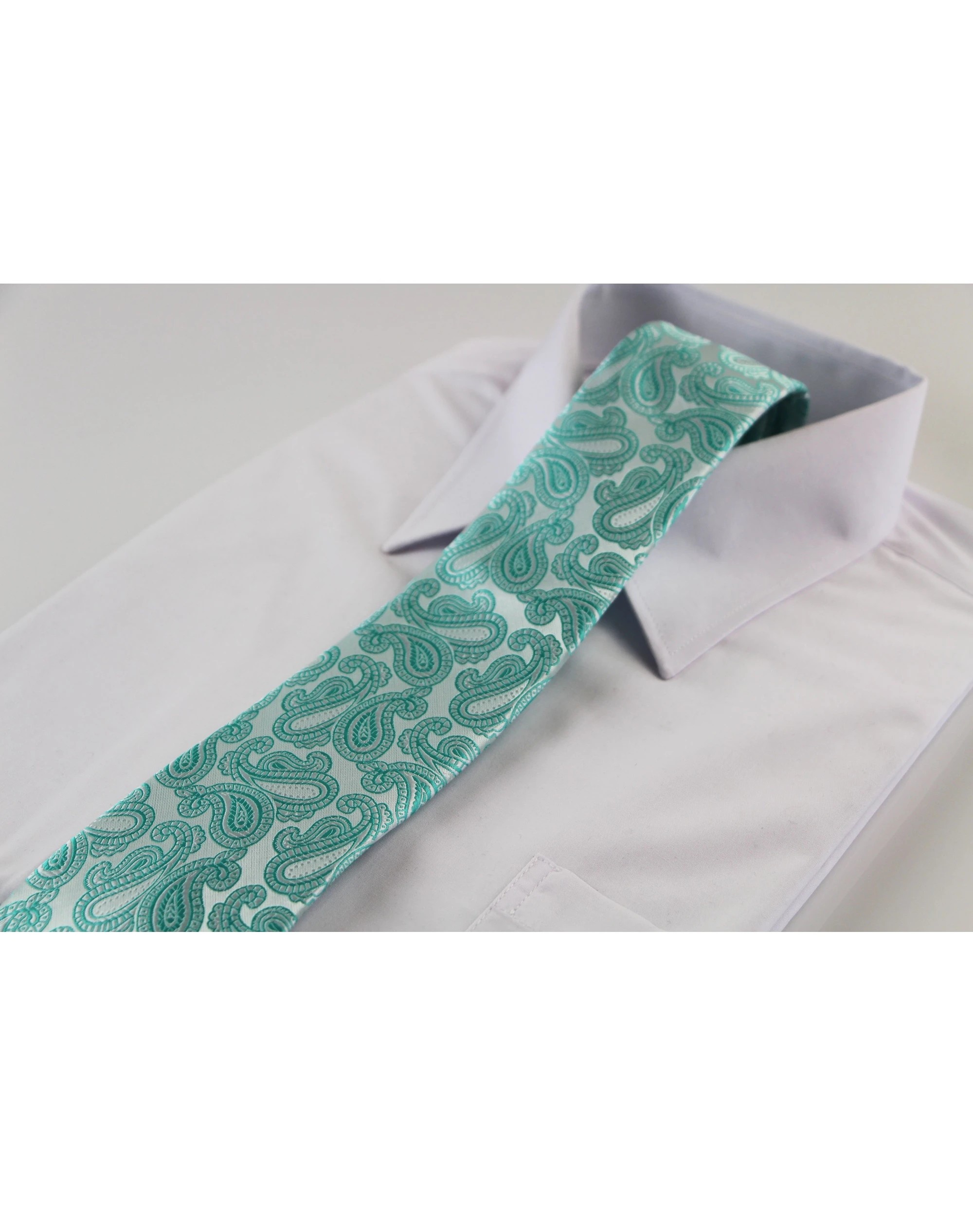1 Zasel Mens Silver & Turquoise Paisley Patterned 8cm Neck Tie, 1 of 2