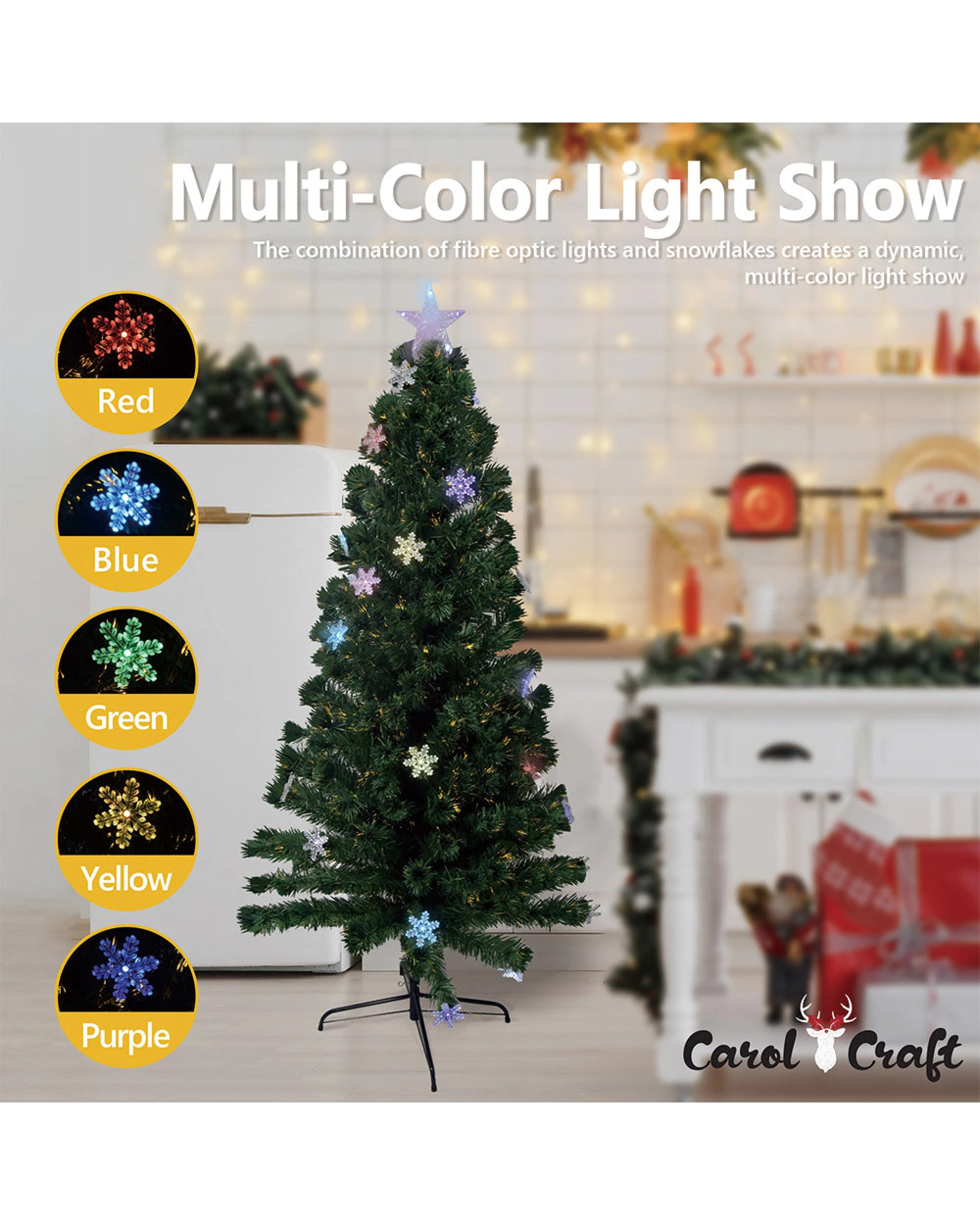 4 BR Home Artificial Christmas Tree with Fibre Optics and LED Lights, 4 of 6