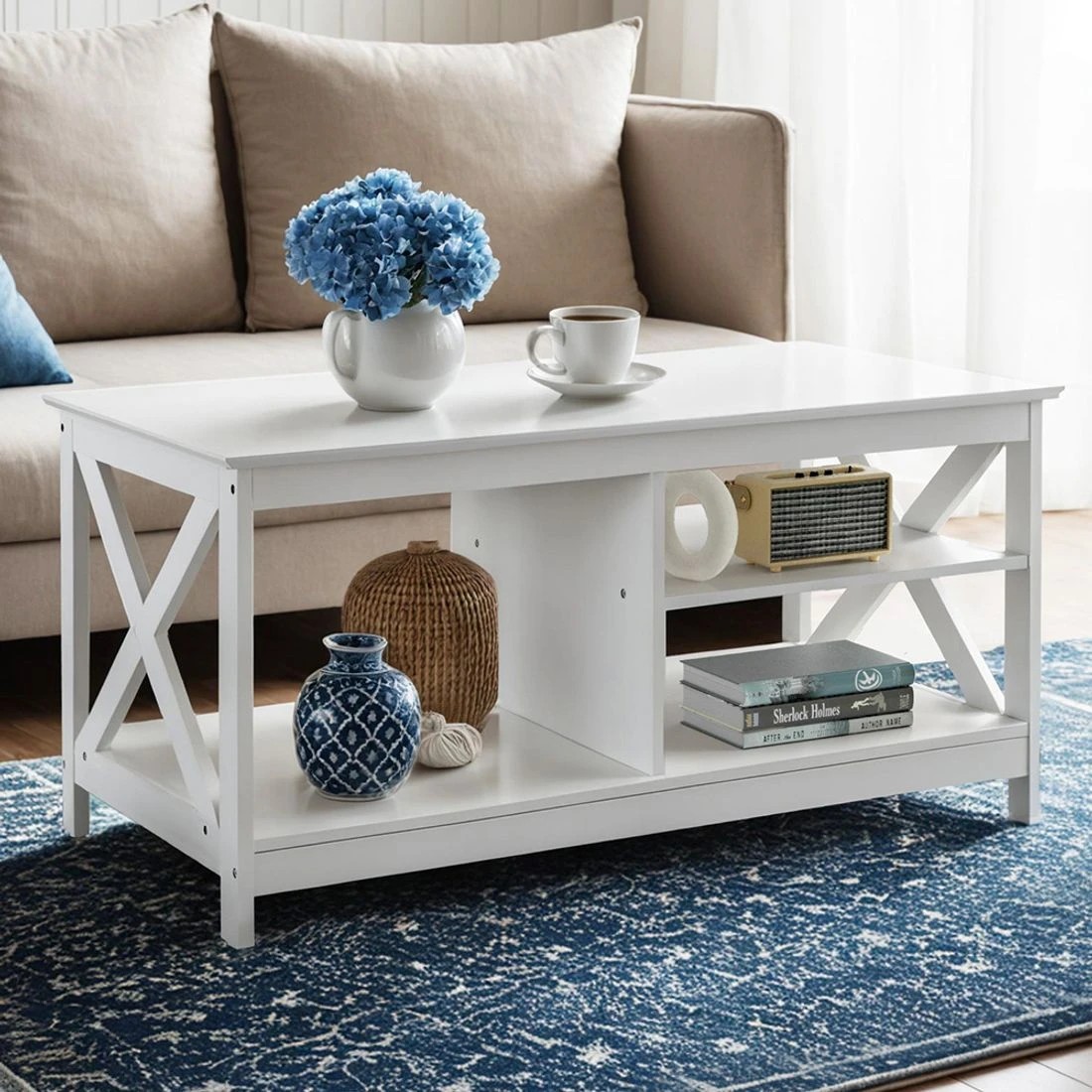 7 Artiss Coffee Table Storage Shelf - White, 7 of 7