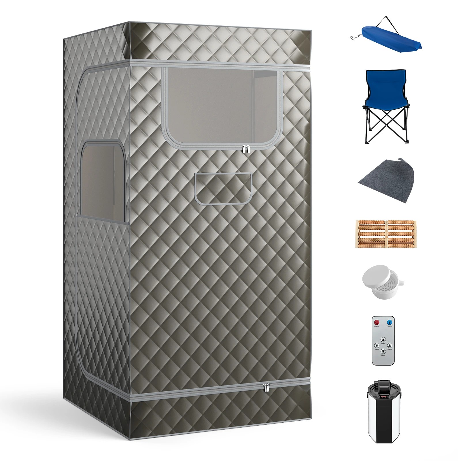 1 Costway Foldable Pop-Up Steam Sauna Tent Remote Control Sauna Tent w/3L Steamer/Foot Massager - Grey, 1 of 6