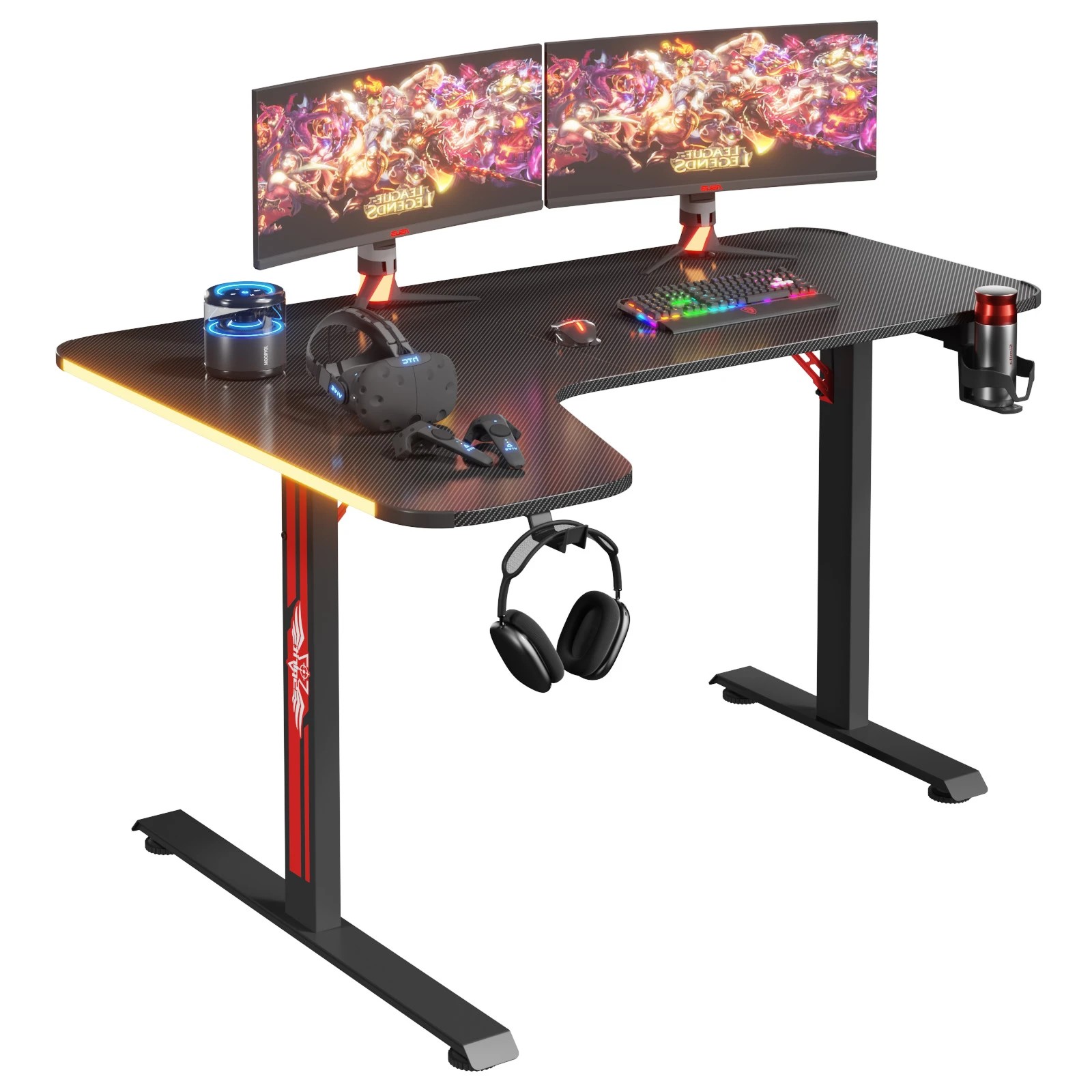 4 Advwin 140cm L Shaped Computer Gaming Desk With Rgb Led Light Black, 4 of 6