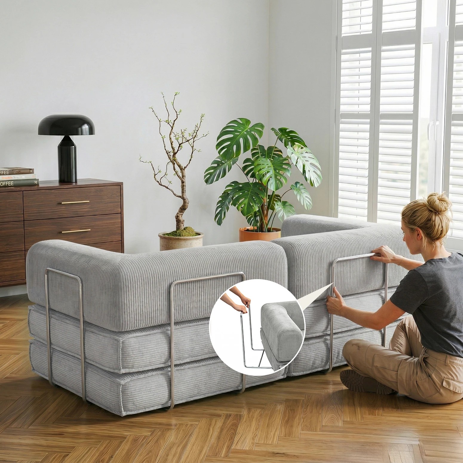 7 Artiss Convertible Folding Sofa Bed - Grey, 7 of 9