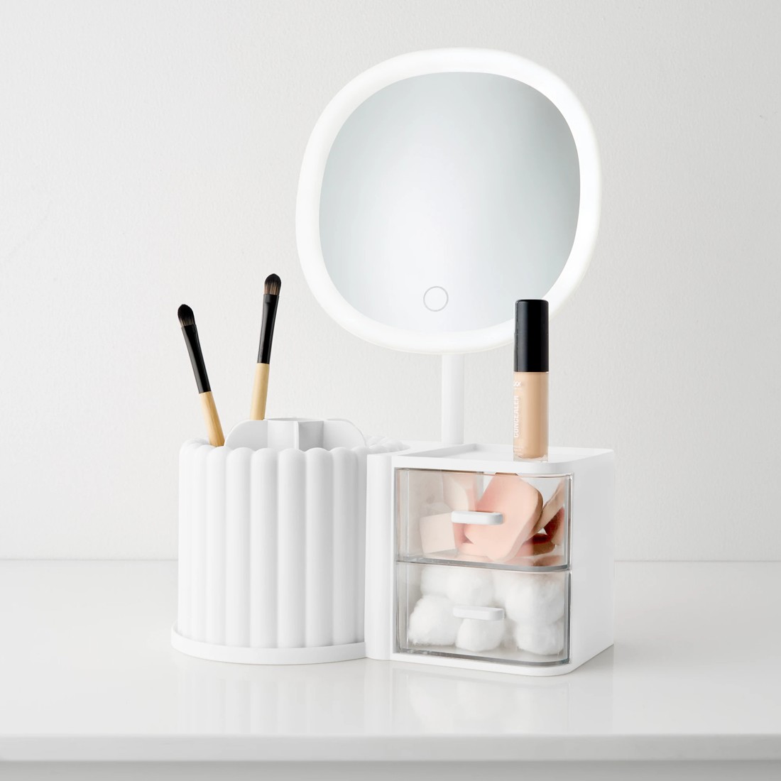 1 Cosmetic Organiser with Mirror - White, 1 of 10