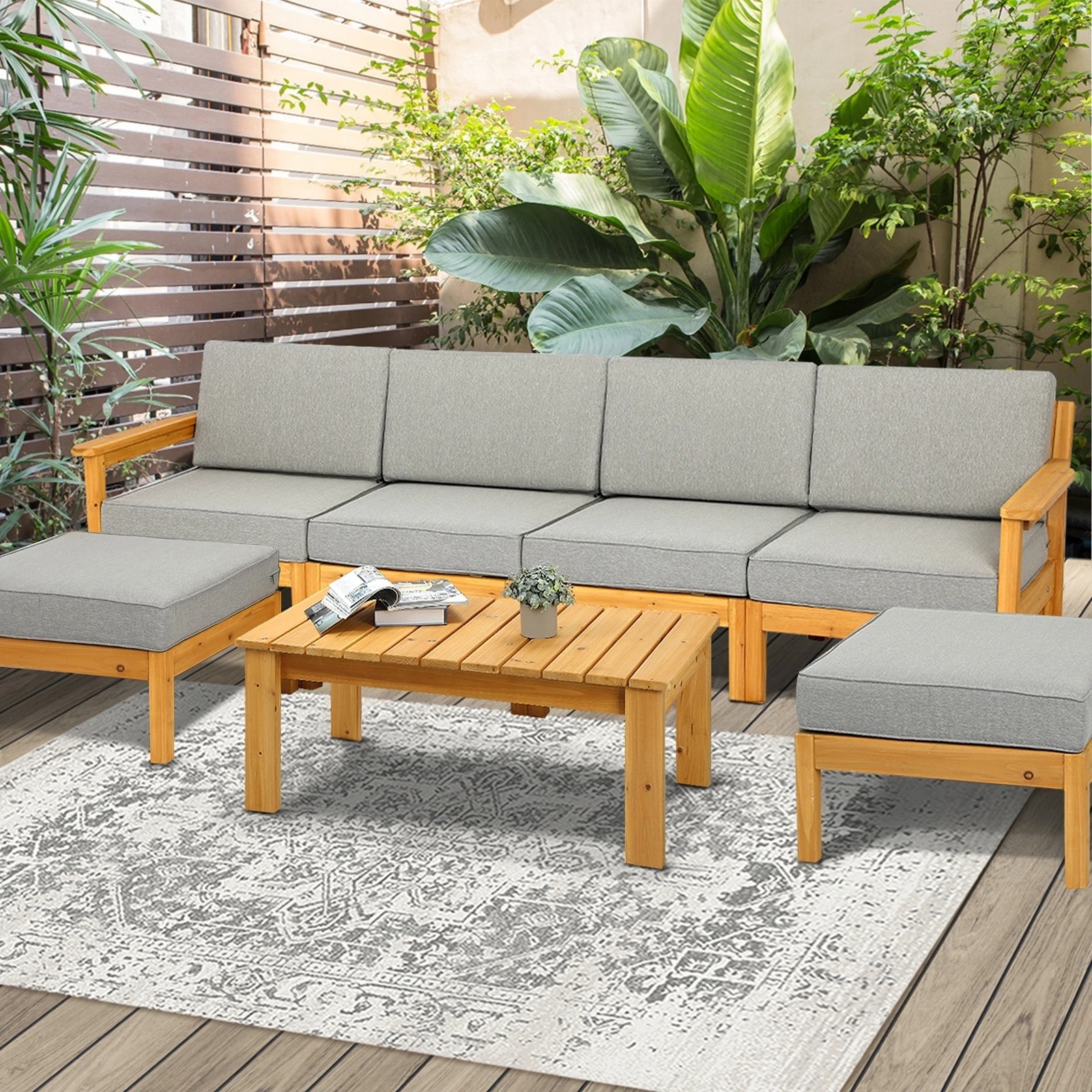 4 Livsip 6 Piece Outdoor Lounge Wooden Sofa Set - Multi, 4 of 7