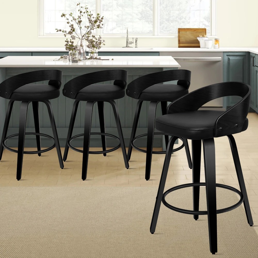 9 Alfordson 4x Swivel Bar Stools Caden Kitchen Wooden Dining Chair - Black, 9 of 9