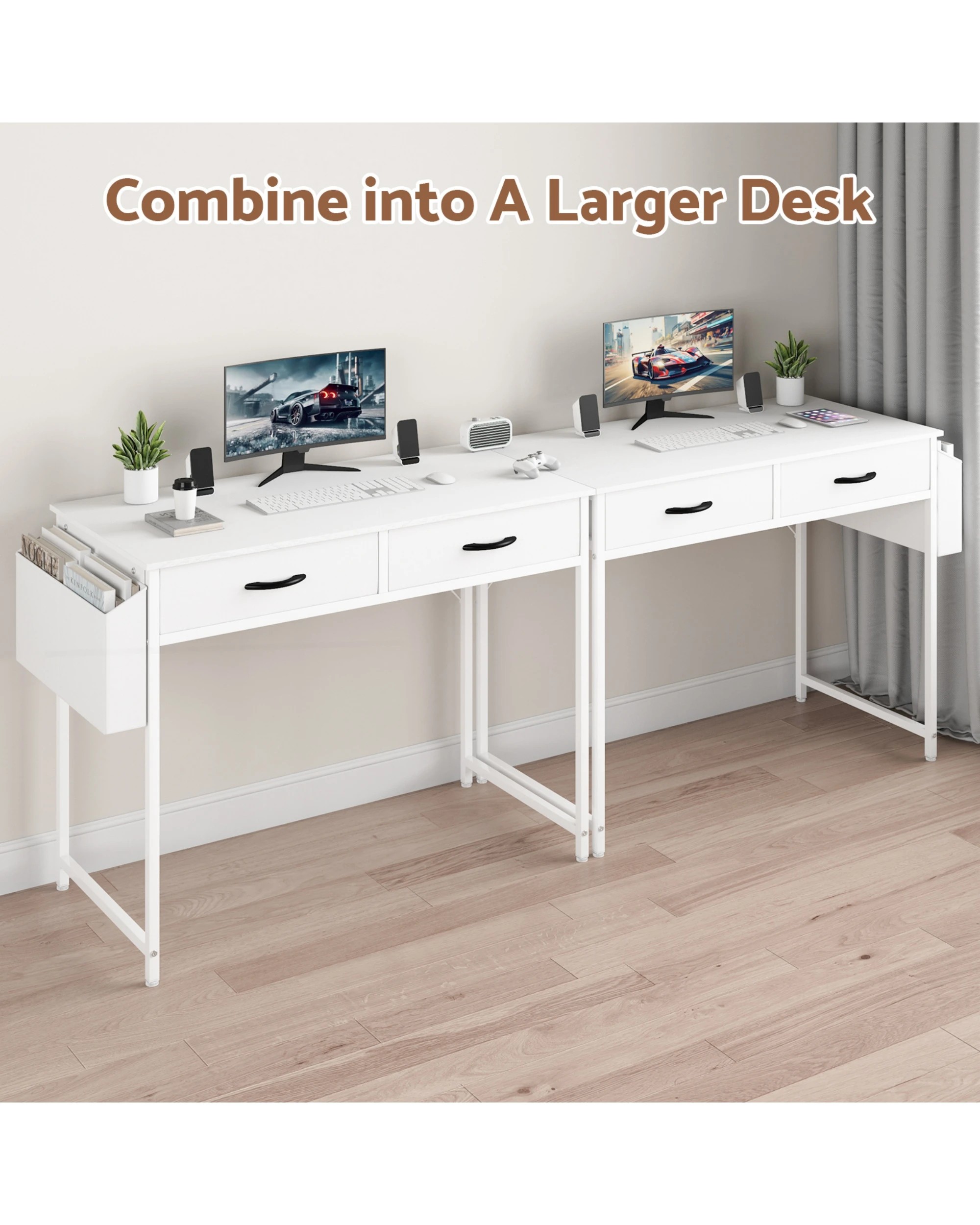 6 Advwin 100cm Small Desk With 2 Drawers And Storage Bag Makeup Vanity Desk White, 6 of 10