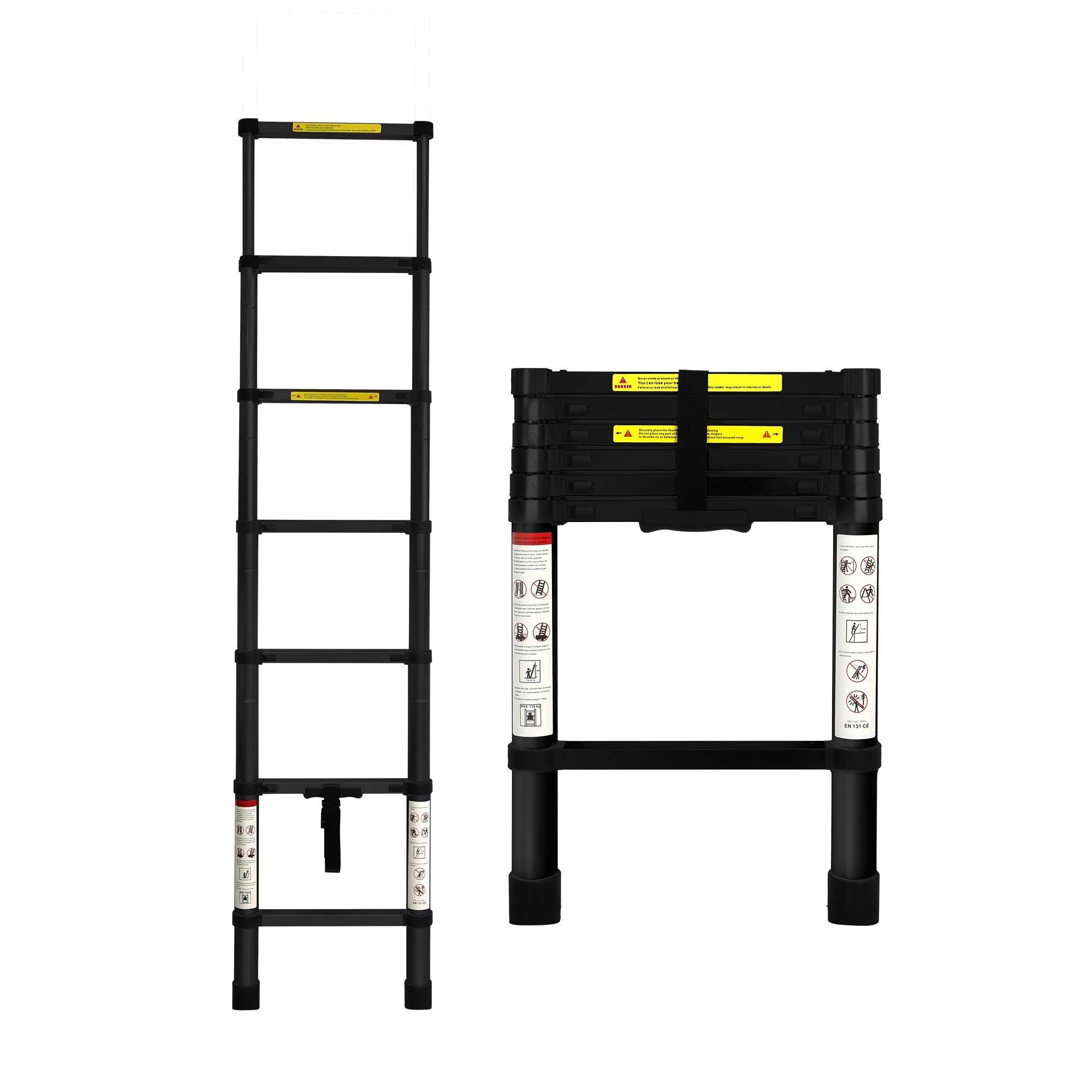 1 Traderight 2M Telescopic Aluminium Ladder Multipurpose Folding Step - Black, 1 of 5