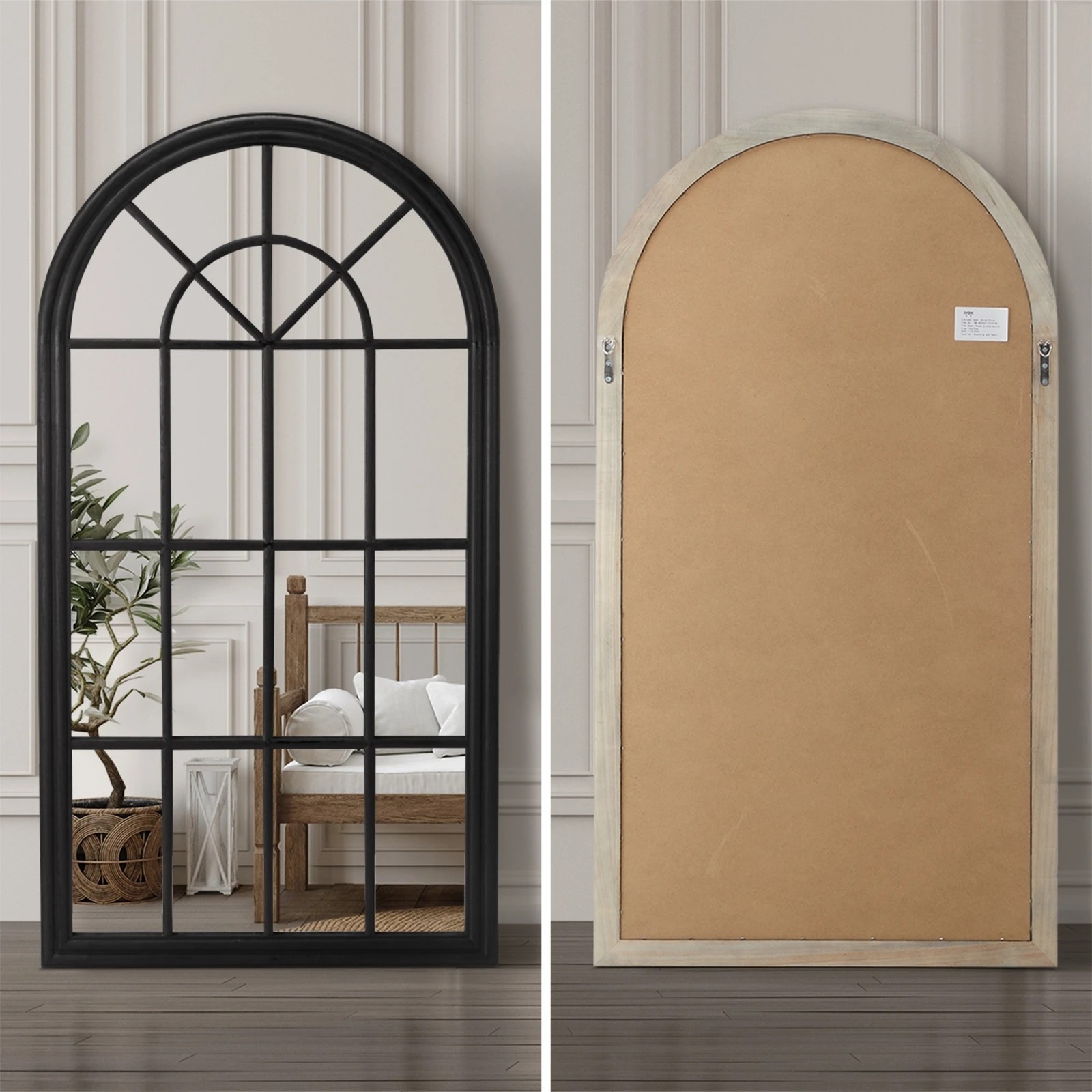 4 Oikiture Wooden Window Mirror Arched Wall Mirrors Decor 130x70cm
 - Black, 4 of 9