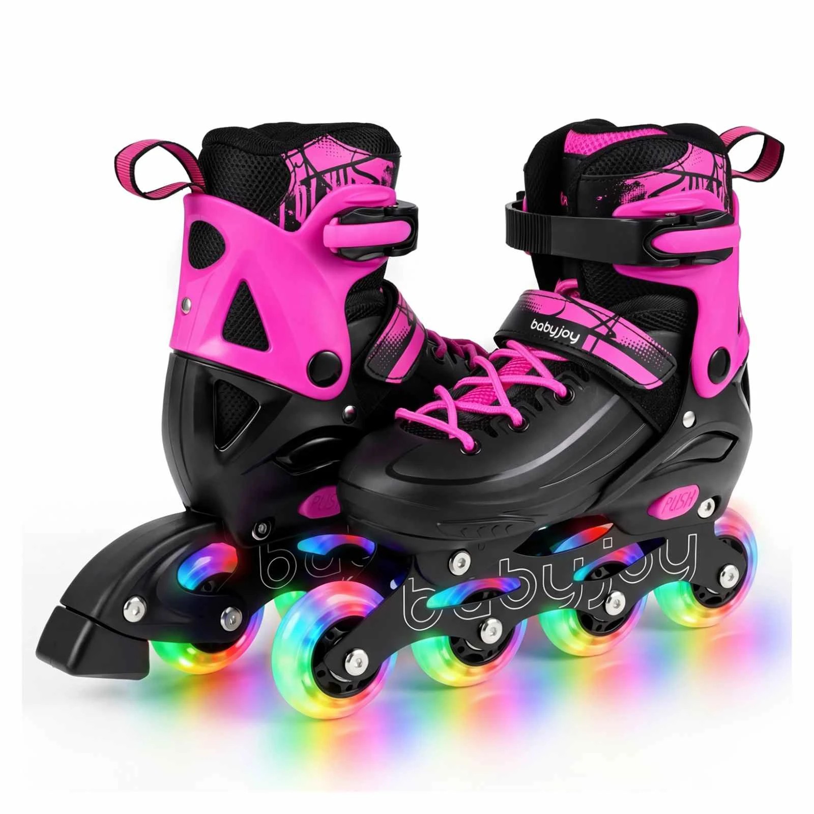 1 Costway 4-Size Adjustable Roller Skates Inline Skating Shoes Light-up Gift Age 5-7 - Pink, 1 of 1
