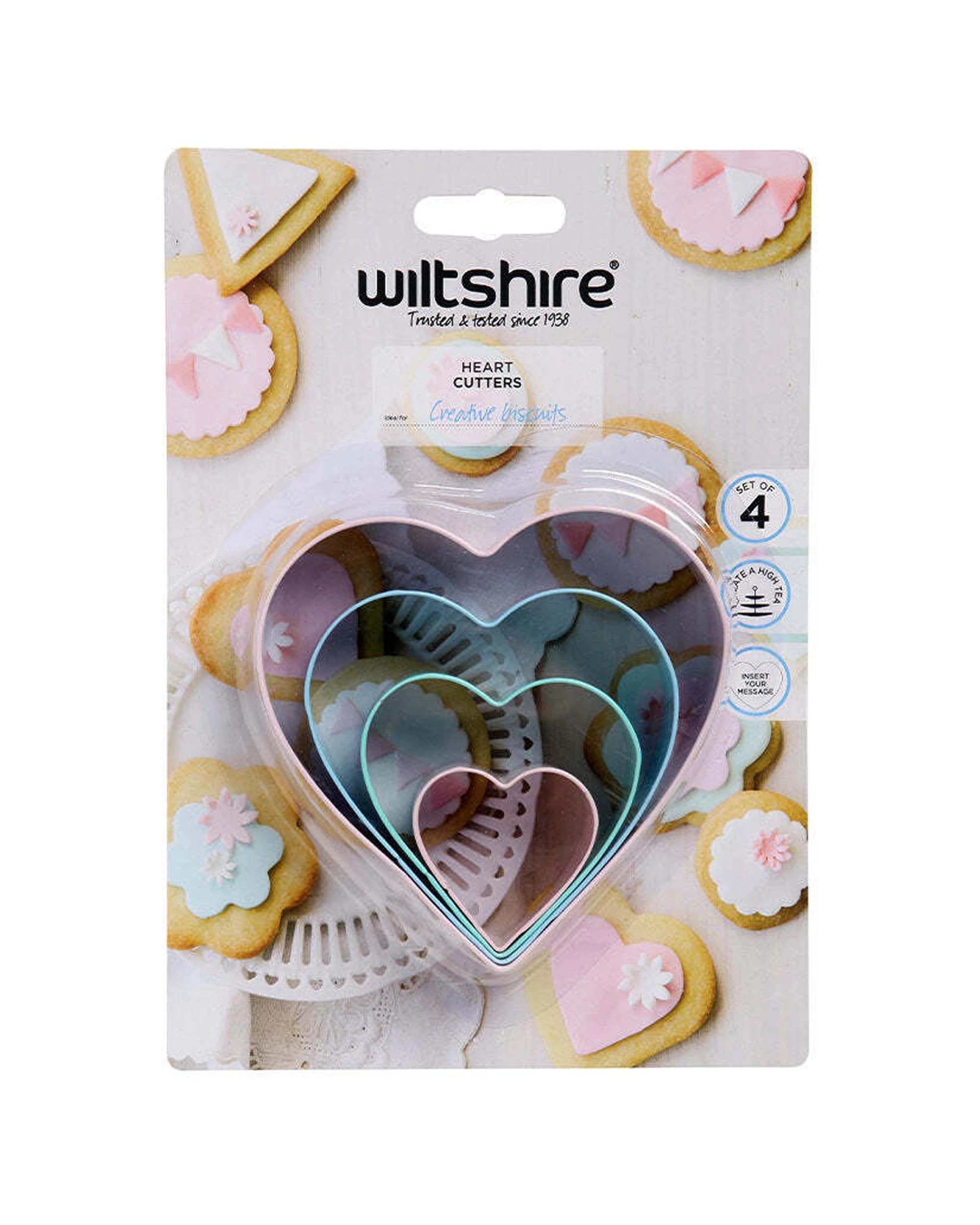 3 Wiltshire 2 x 4pc Wiltshire Heart Shaped Cookie Biscuit Bakeware Cutters Set - Multi, 3 of 3