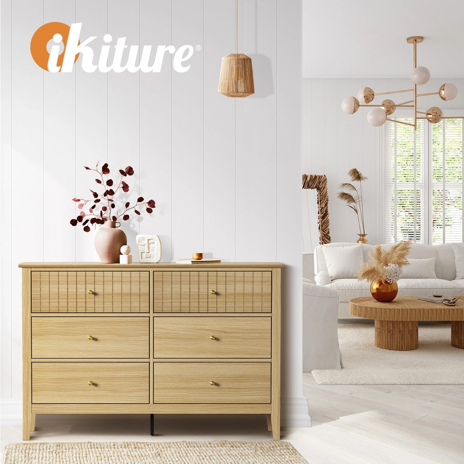 5 Oikiture 6 Chest Of Drawers Dresser Storage Cabinet Bedroom
 - Natural, 5 of 10