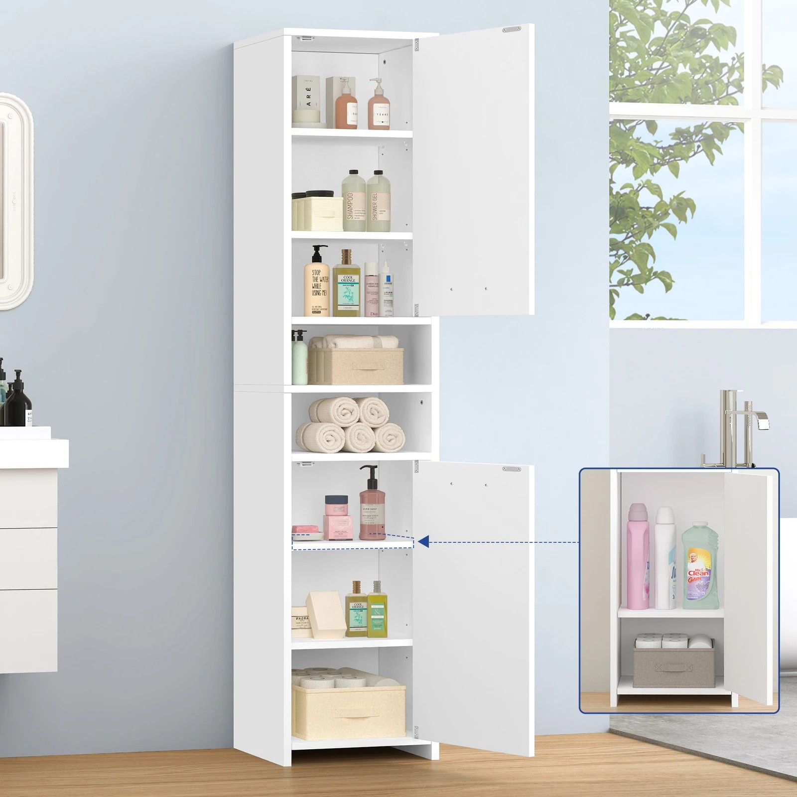 2 Alfordson Bathroom Cabinet Tall Storage Slim Cupboard - White, 2 of 10