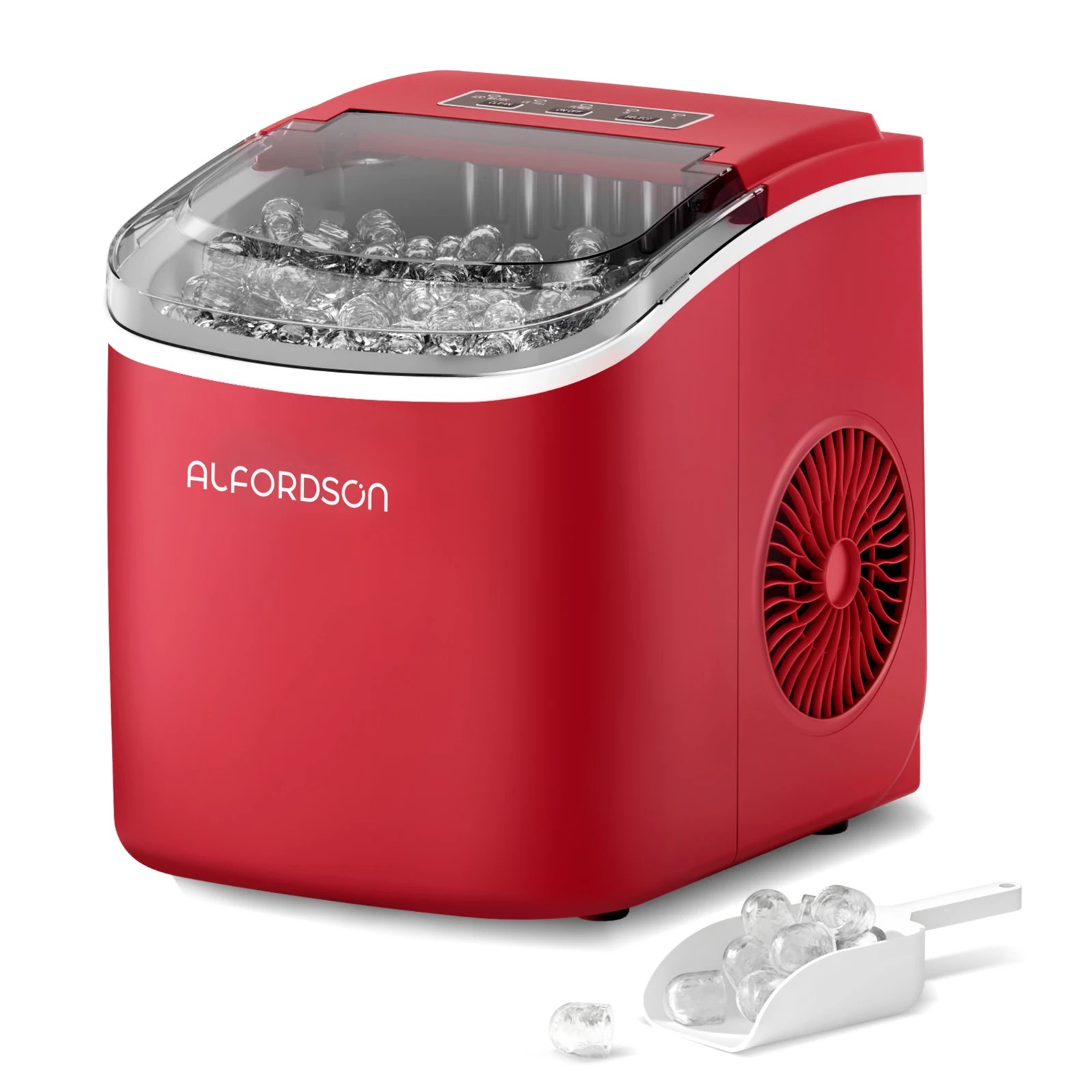 1 Alfordson Portable Ice Maker Machine Countertop 12kg Ice Cube Tray - Red, 1 of 10