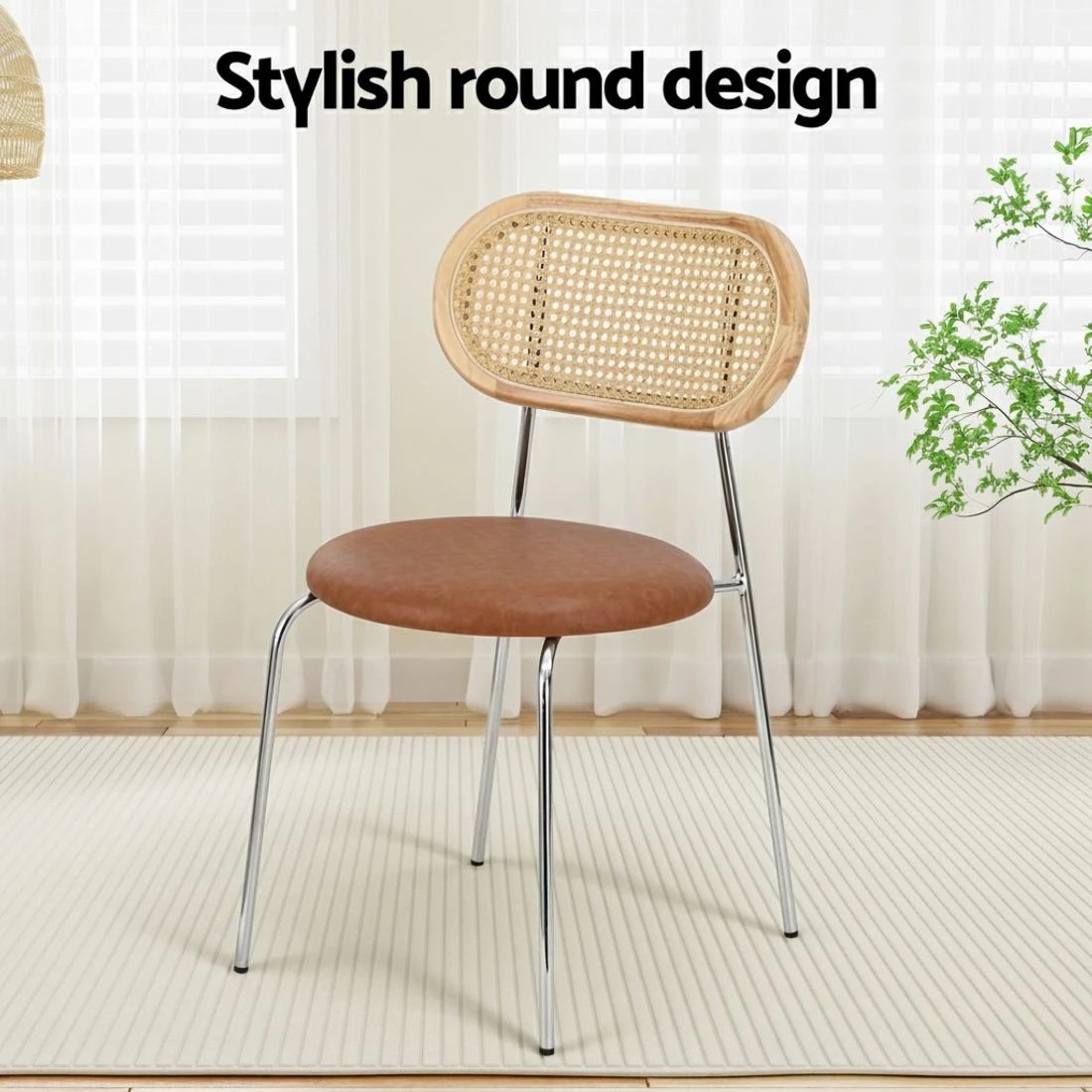 4 Artiss 4x Dining Chairs PU Leather Rattan Kitchen Lounge Cafe Accent Chair - Multi, 4 of 6