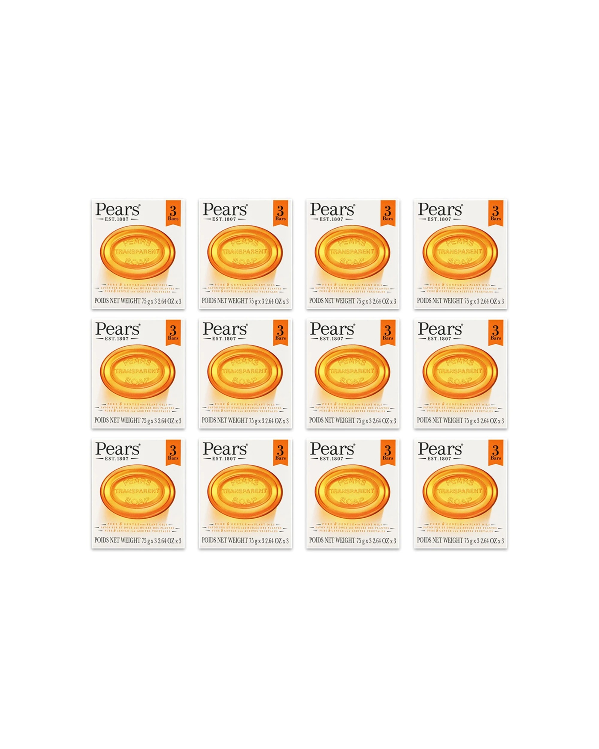 1 Pears 12 x 3pc Pure Gentle Bar Soap 75g Bath Cleanser - Orange, 1 of 5
