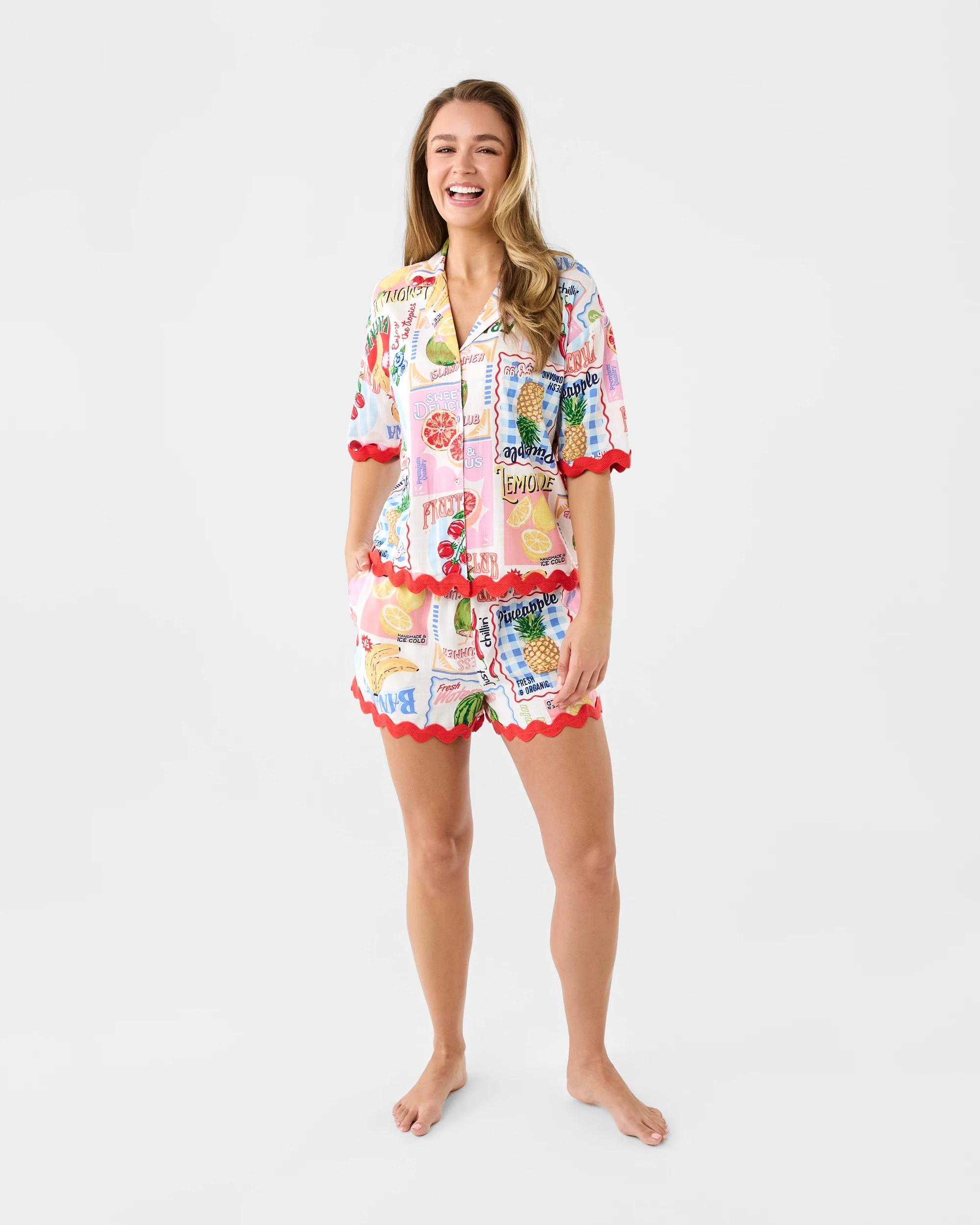 9 Short Sleeve Cotton Rick Rack Pyjama Set Sum Fruit, 9 of 9