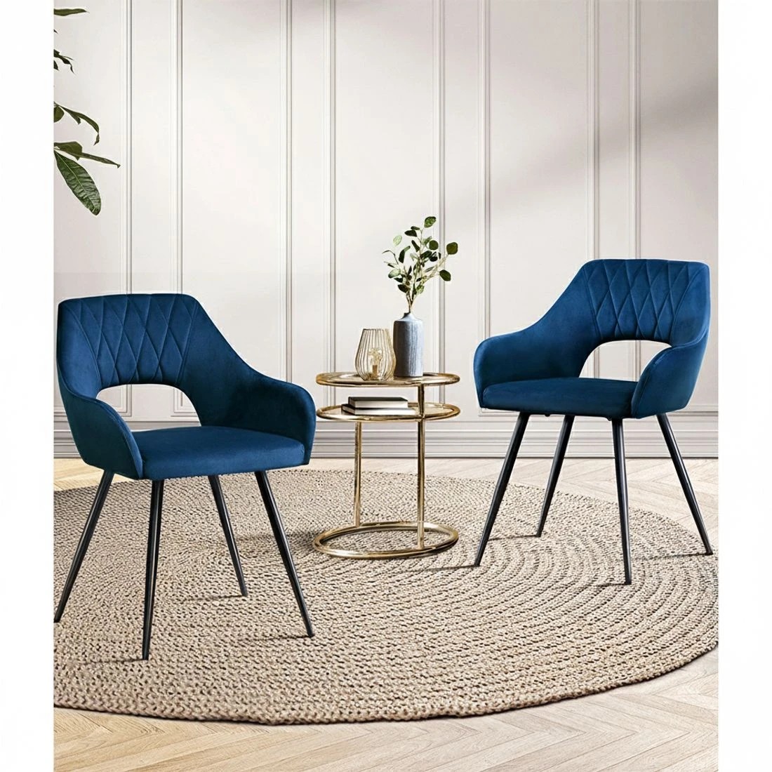 3 Artiss Dining Chairs Set of 2 Velvet Hollow Armchair - Blue, 3 of 5