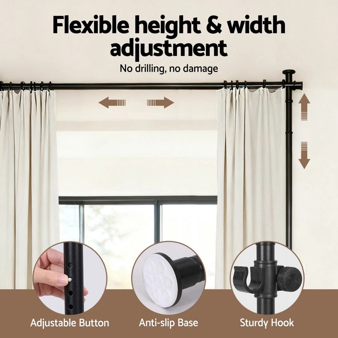 4 Artiss Room Divider Curtain Rod Extendable - Black, 4 of 7