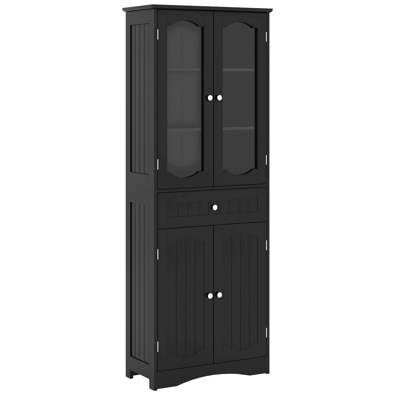 1 Costway 1.6M Bathroom Storage Cabinet w/Tempered Glass Doors Freestanding Cupboard Pantry, 1 of 4