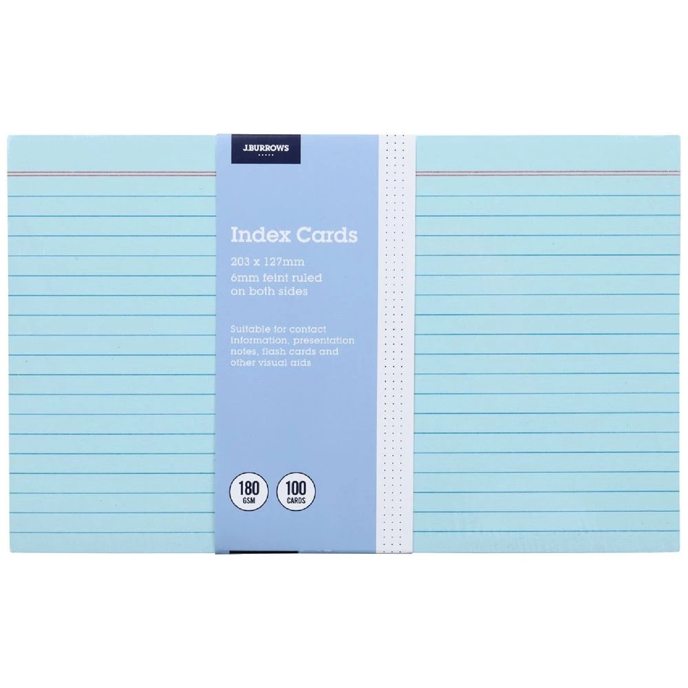 1 J.Burrows Index Cards Ruled 203 x 127mm Blue 100 Pack, 1 of 1
