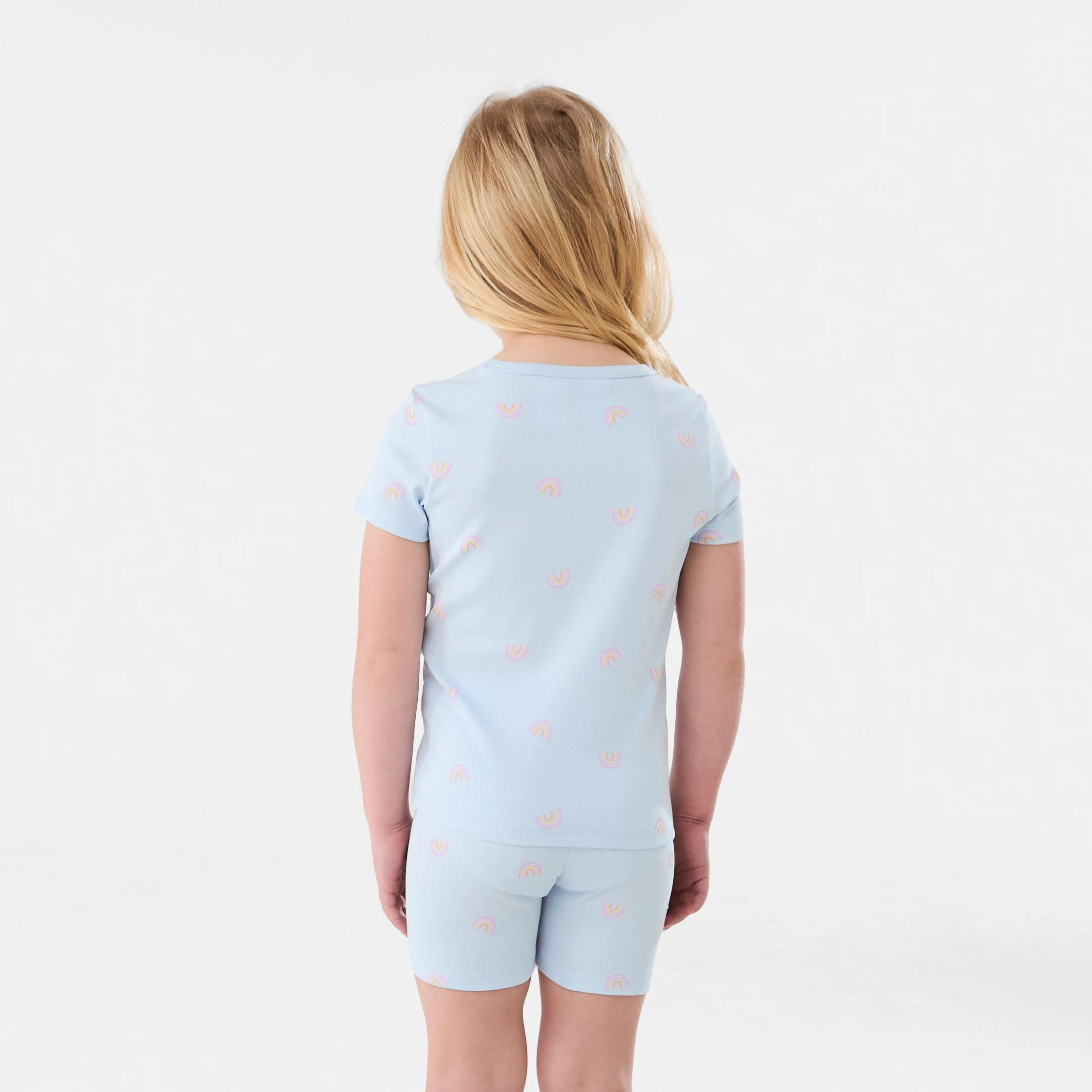 2 Short Sleeve Ribbed Pyjama Set BLUE RAINBOW, 2 of 8