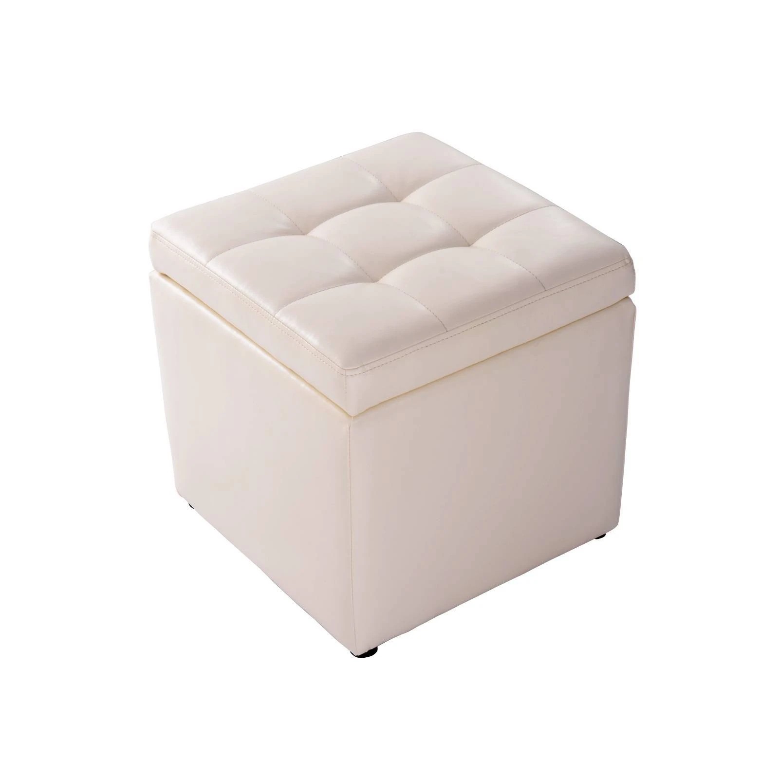 1 Costway 40cm Cube Storage Ottoman Footstools White, 1 of 3