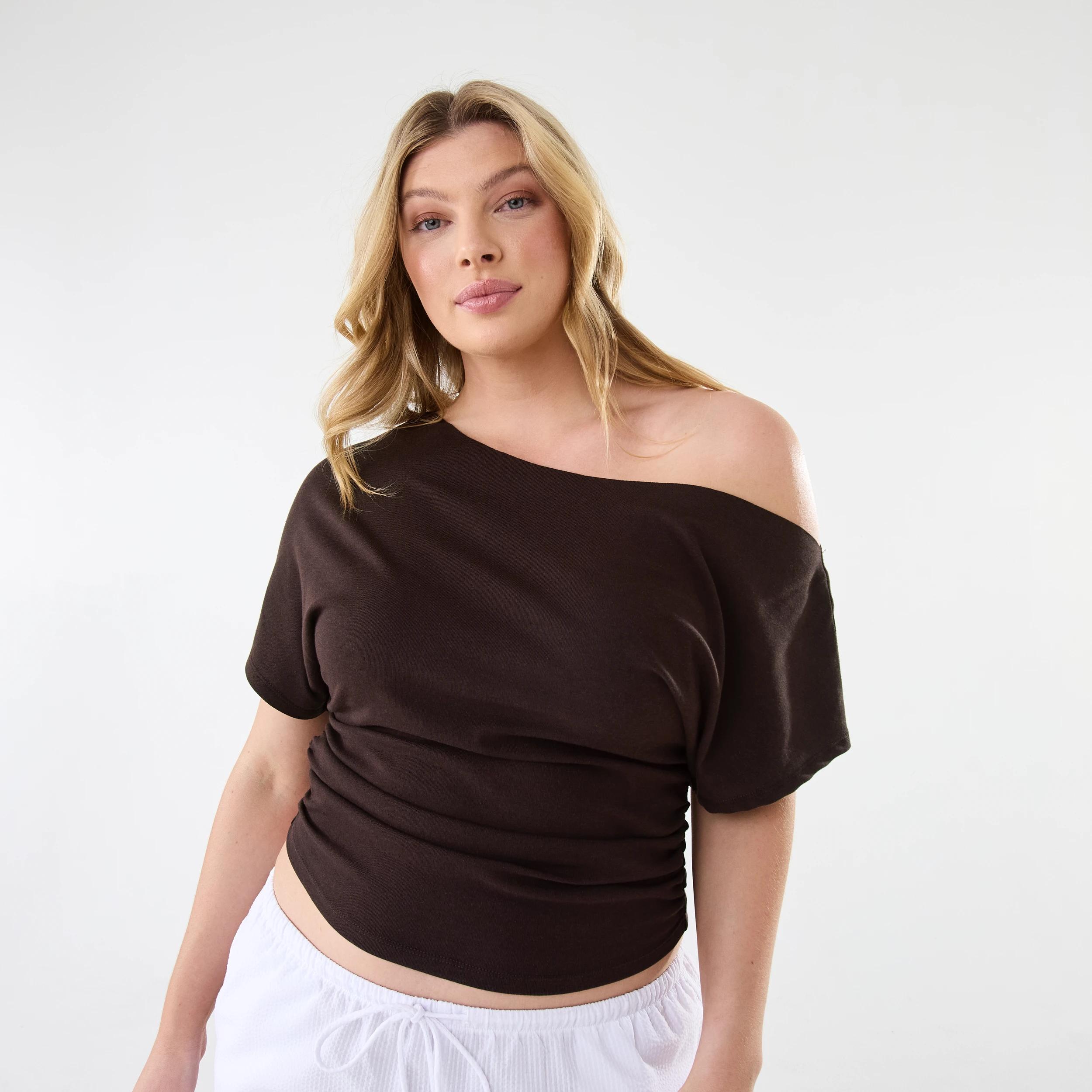 3 Off Shoulder Jersey T-shirt Choc Plum, 3 of 9