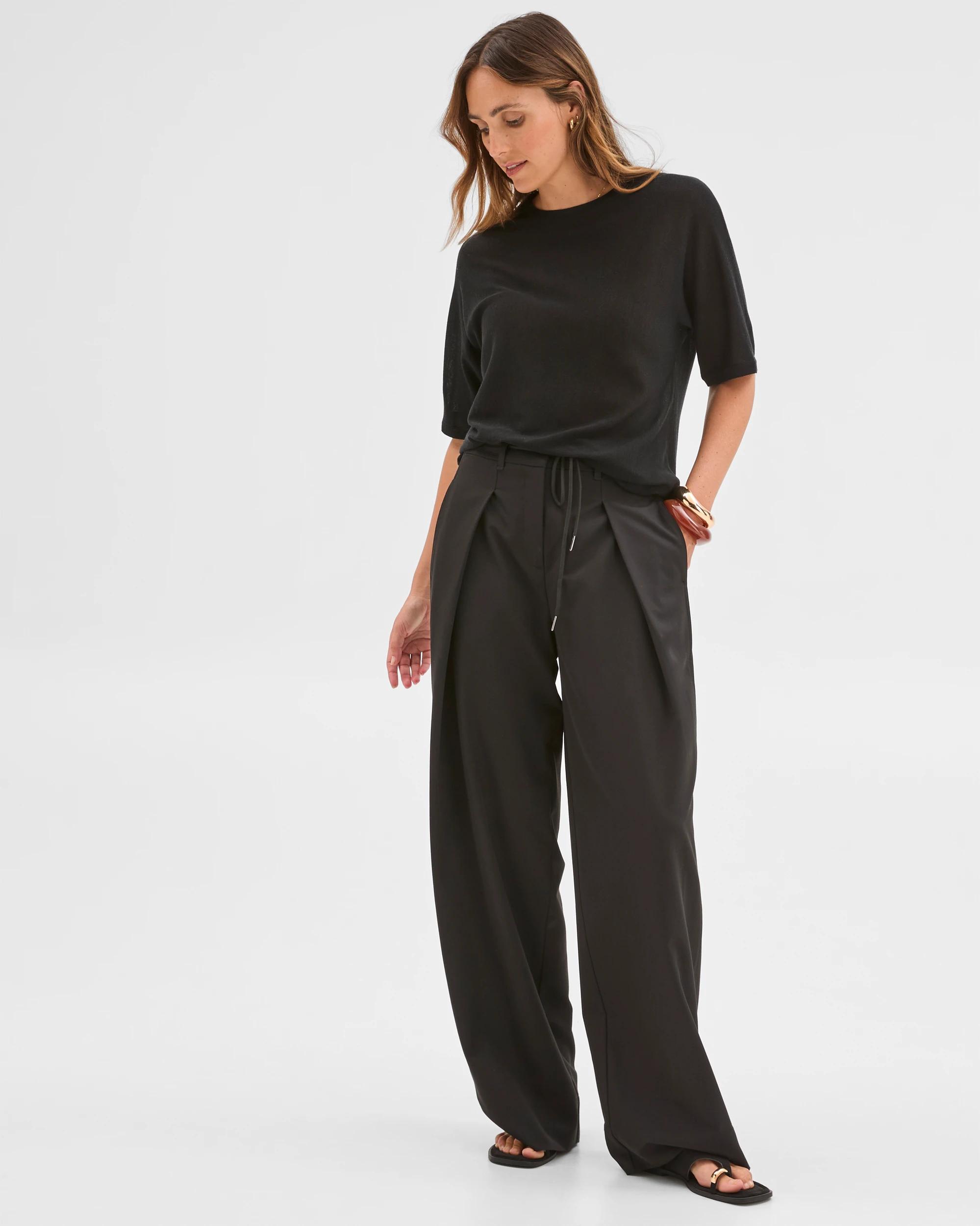 1 Preview Tencel/Merino Blend Lightweight Knit T-Shirt BLACK, 1 of 7