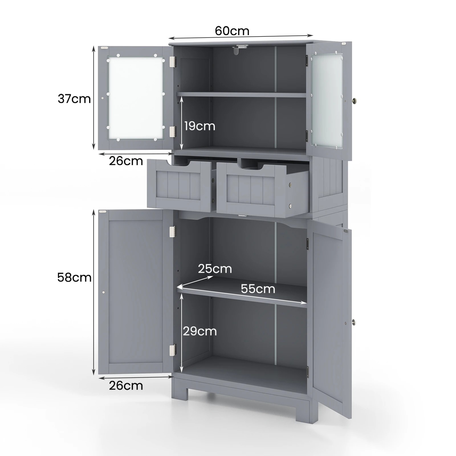 2 Costway Floor Storage Cabinet Kitchen Pantry Cupboard Multifunctional Organizer - Grey, 2 of 5