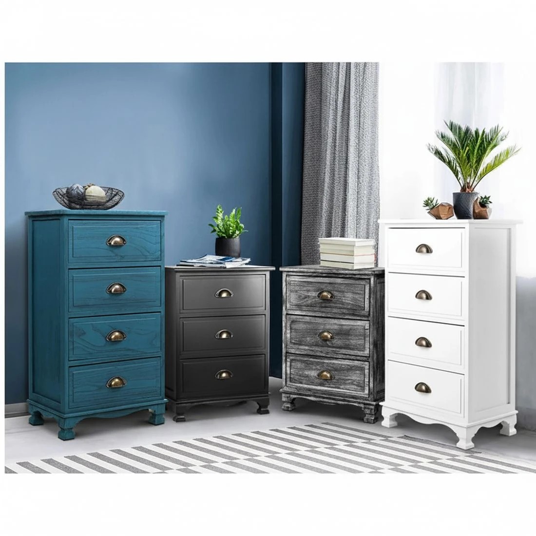 7 Artiss 2x Bedside Table 3 Drawers Vintage - Blue, 7 of 7