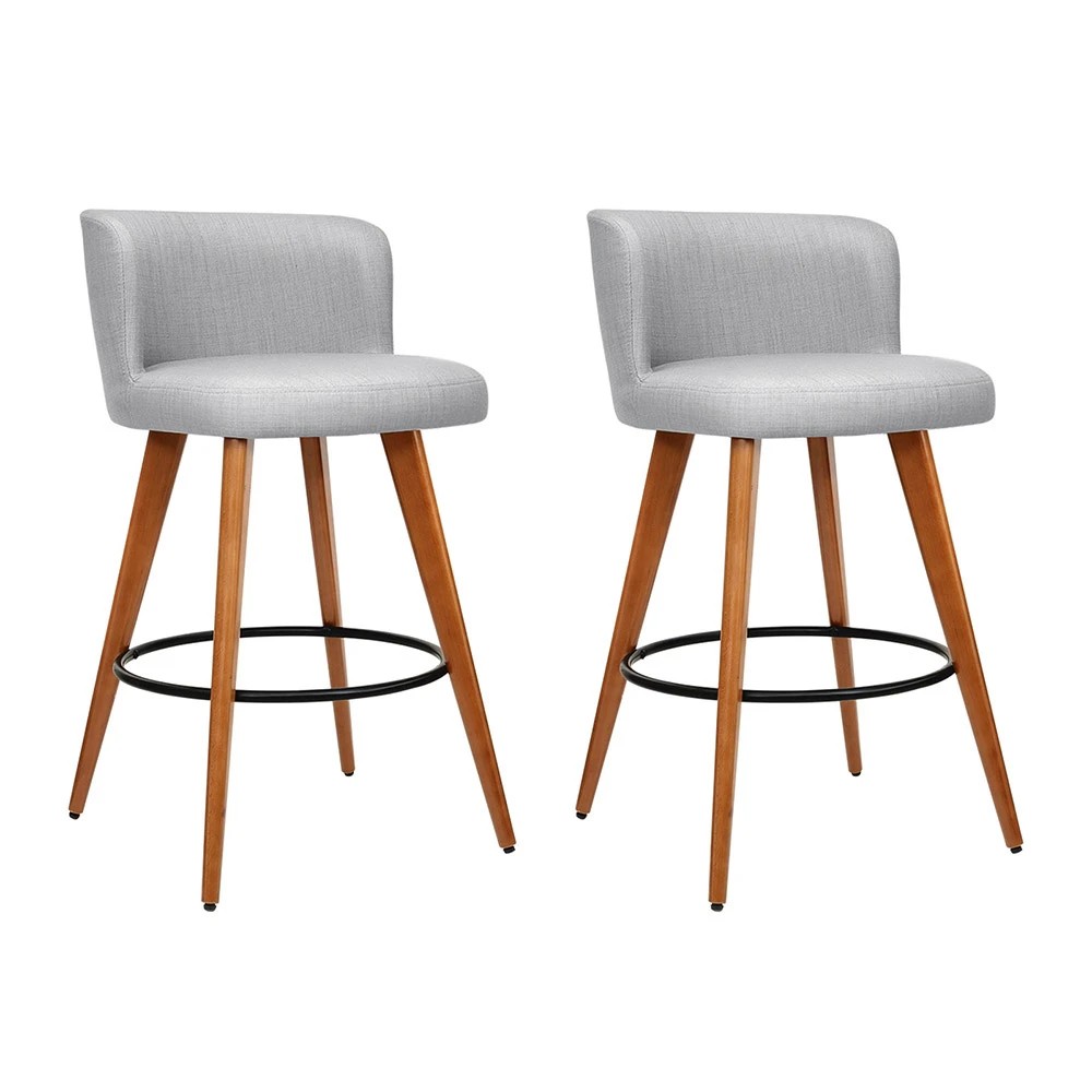 1 Artiss 2x Bar Stools Linen Padded Wooden - Grey, 1 of 6
