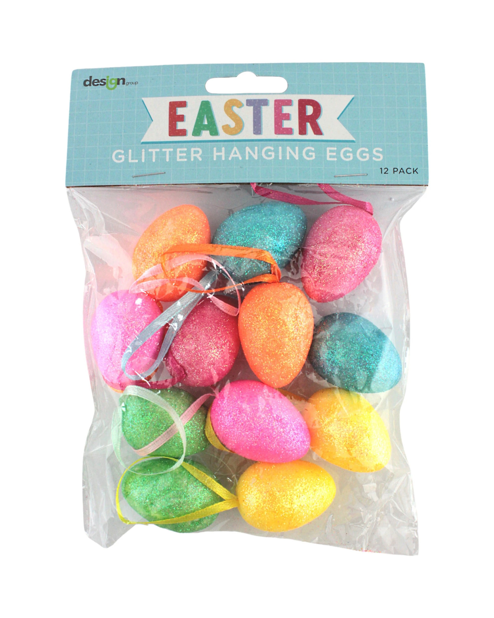 3 Design Group Glitter Foam Easter Egg Hanging Decorations Pack of 12 - Multi, 3 of 4